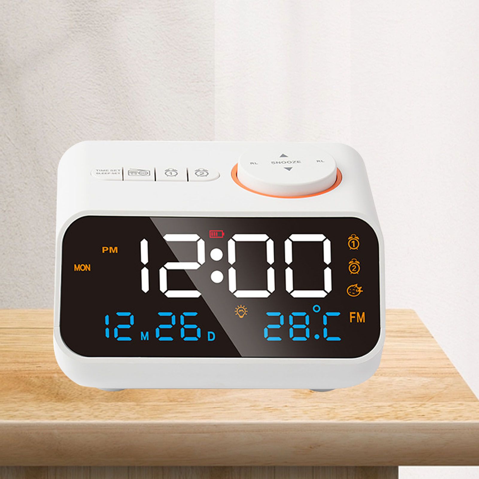Alarm Clock Radio Multifunctional LED Music Timing Rechargeable FM Radio Alarm Clock for Home White - Image 2