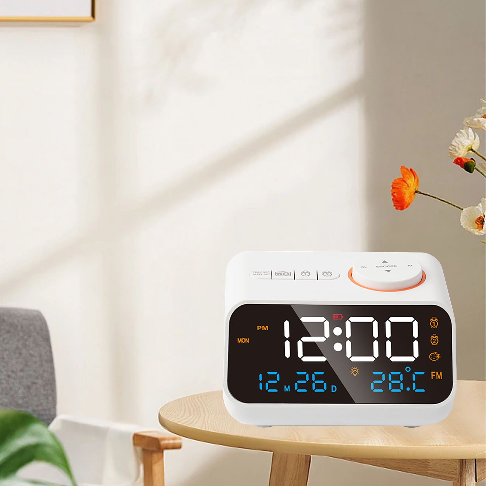 Alarm Clock Radio Multifunctional LED Music Timing Rechargeable FM Radio Alarm Clock for Home White - Image 3