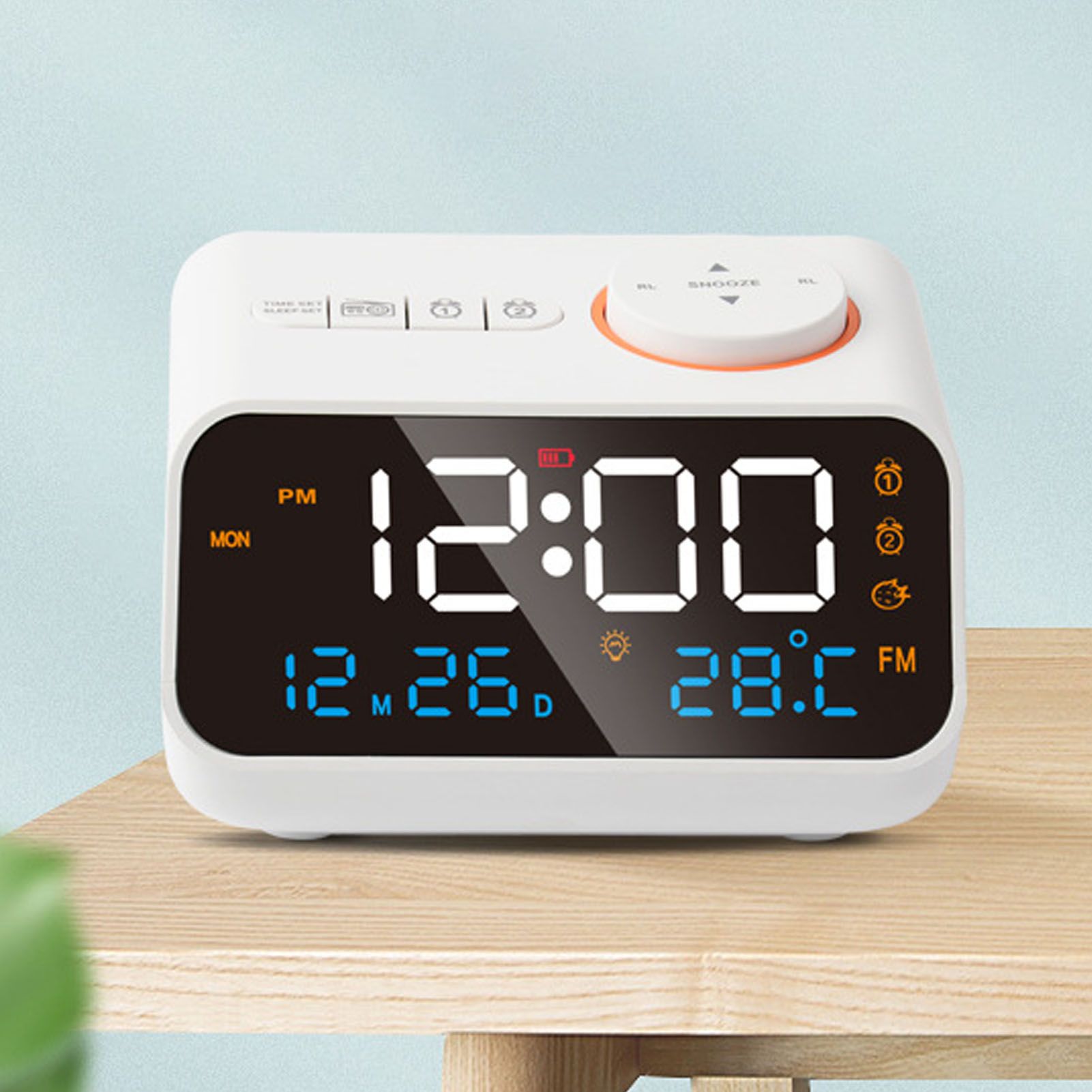 Alarm Clock Radio Multifunctional LED Music Timing Rechargeable FM Radio Alarm Clock for Home White - Image 4