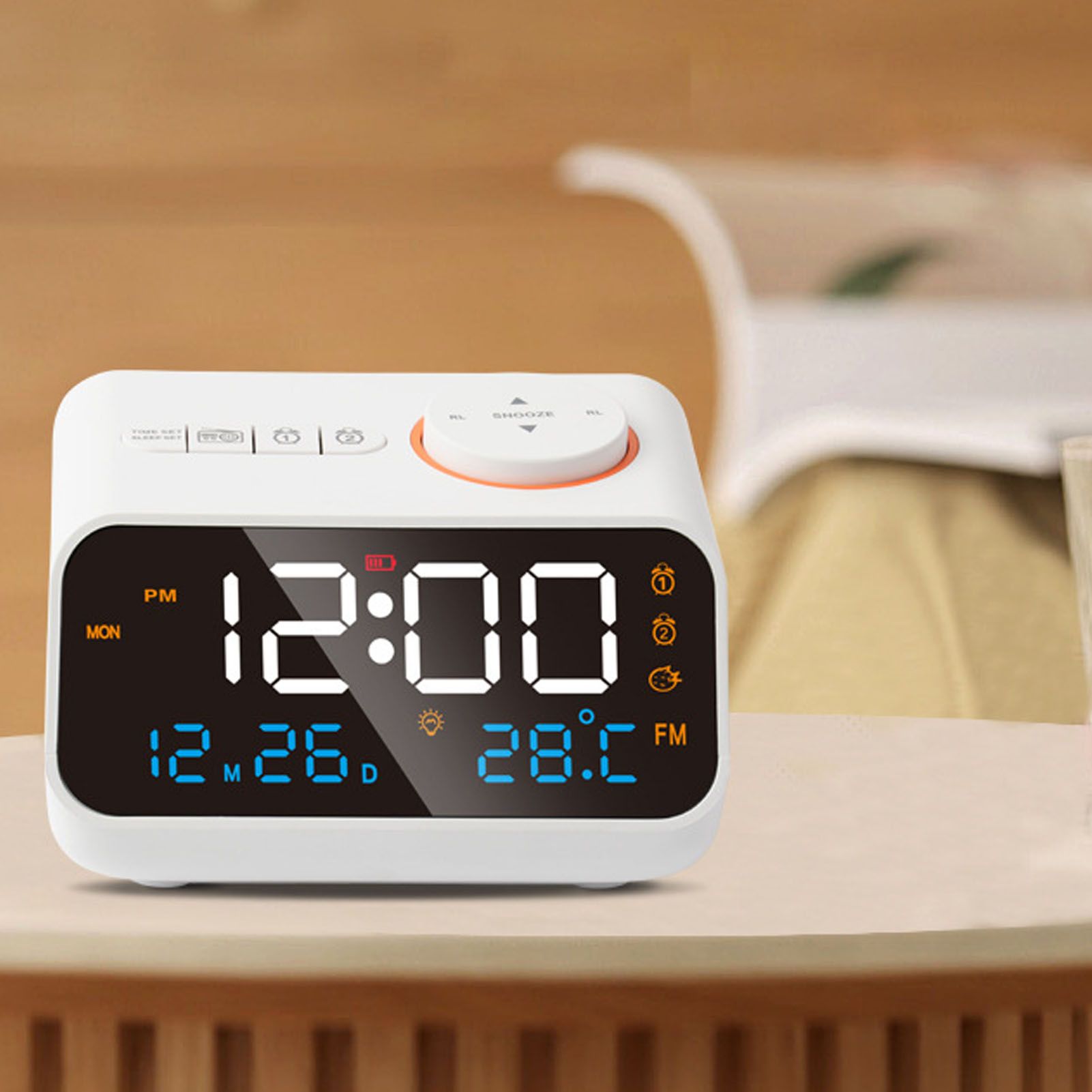 Alarm Clock Radio Multifunctional LED Music Timing Rechargeable FM Radio Alarm Clock for Home White - Image 5
