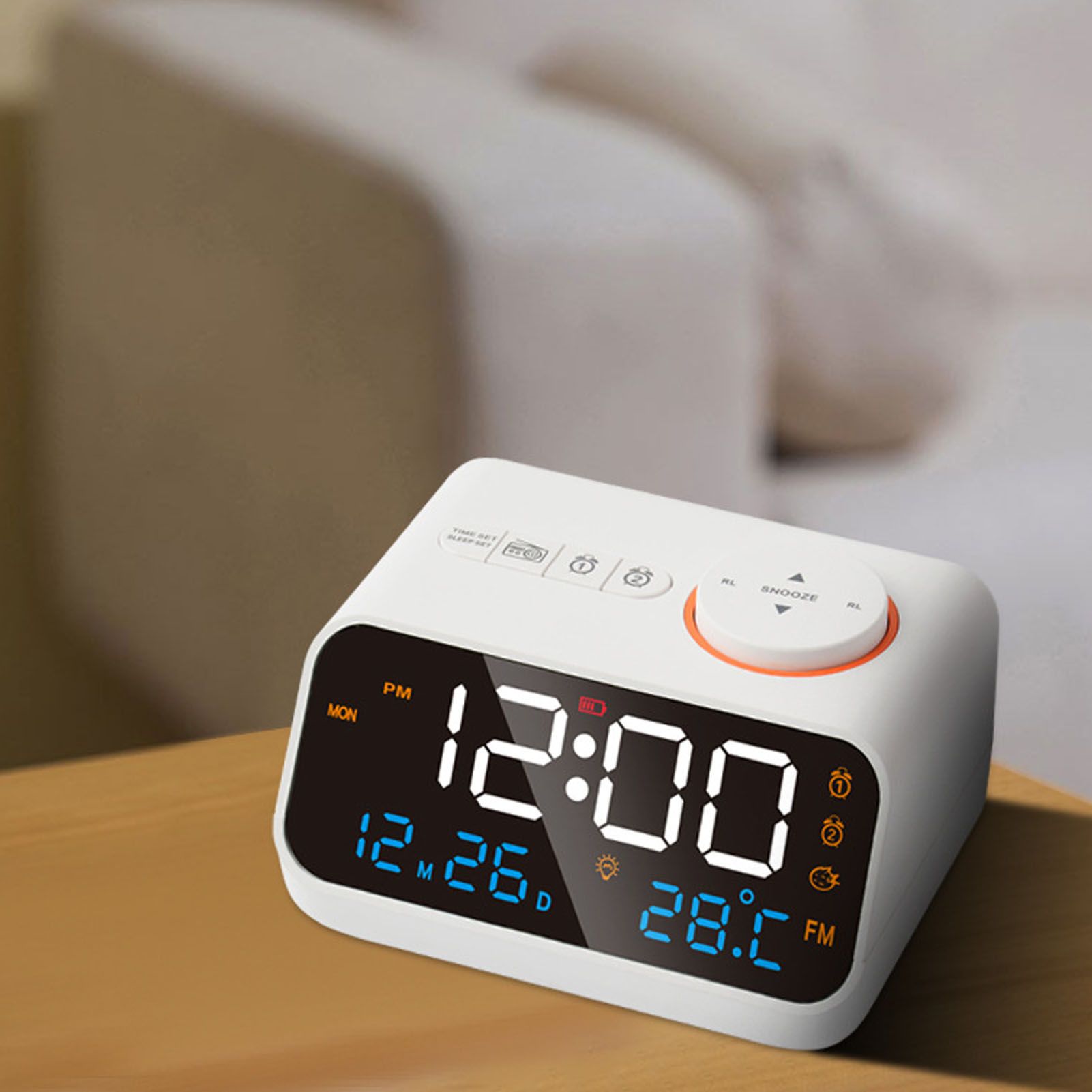 Alarm Clock Radio Multifunctional LED Music Timing Rechargeable FM Radio Alarm Clock for Home White - Image 6