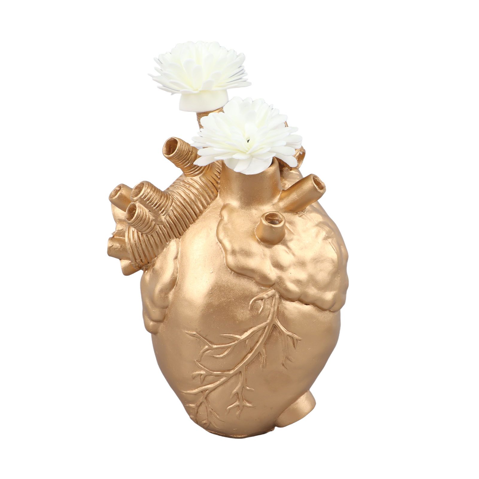 Creative Anatomical Heart Vases Resin Sculpture Heart Shaped Art Flower Vases Desktop Home Decoration for Living Room Gold - Image 2
