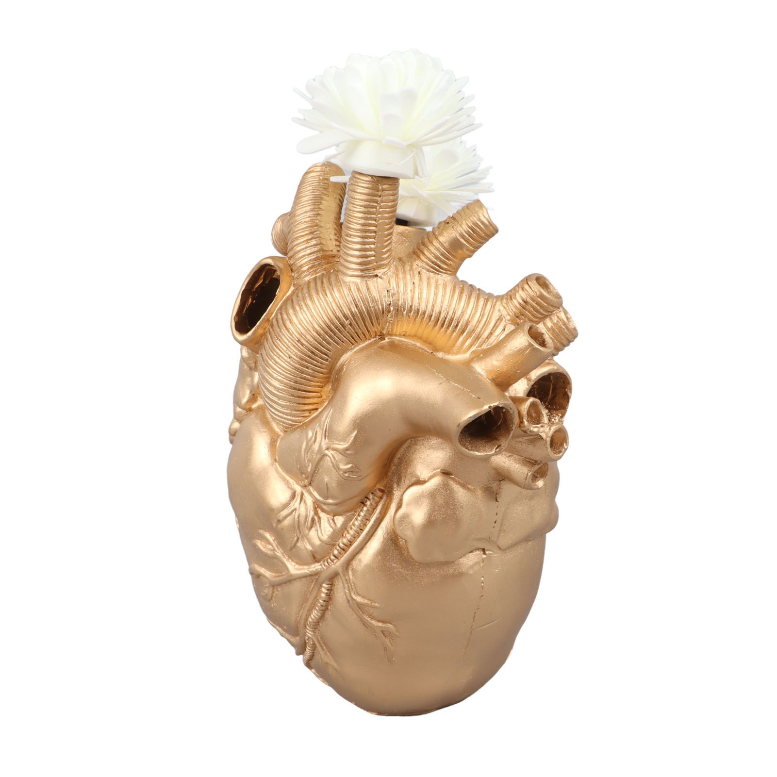 Creative Anatomical Heart Vases Resin Sculpture Heart Shaped Art Flower Vases Desktop Home Decoration for Living Room Gold - Image 3