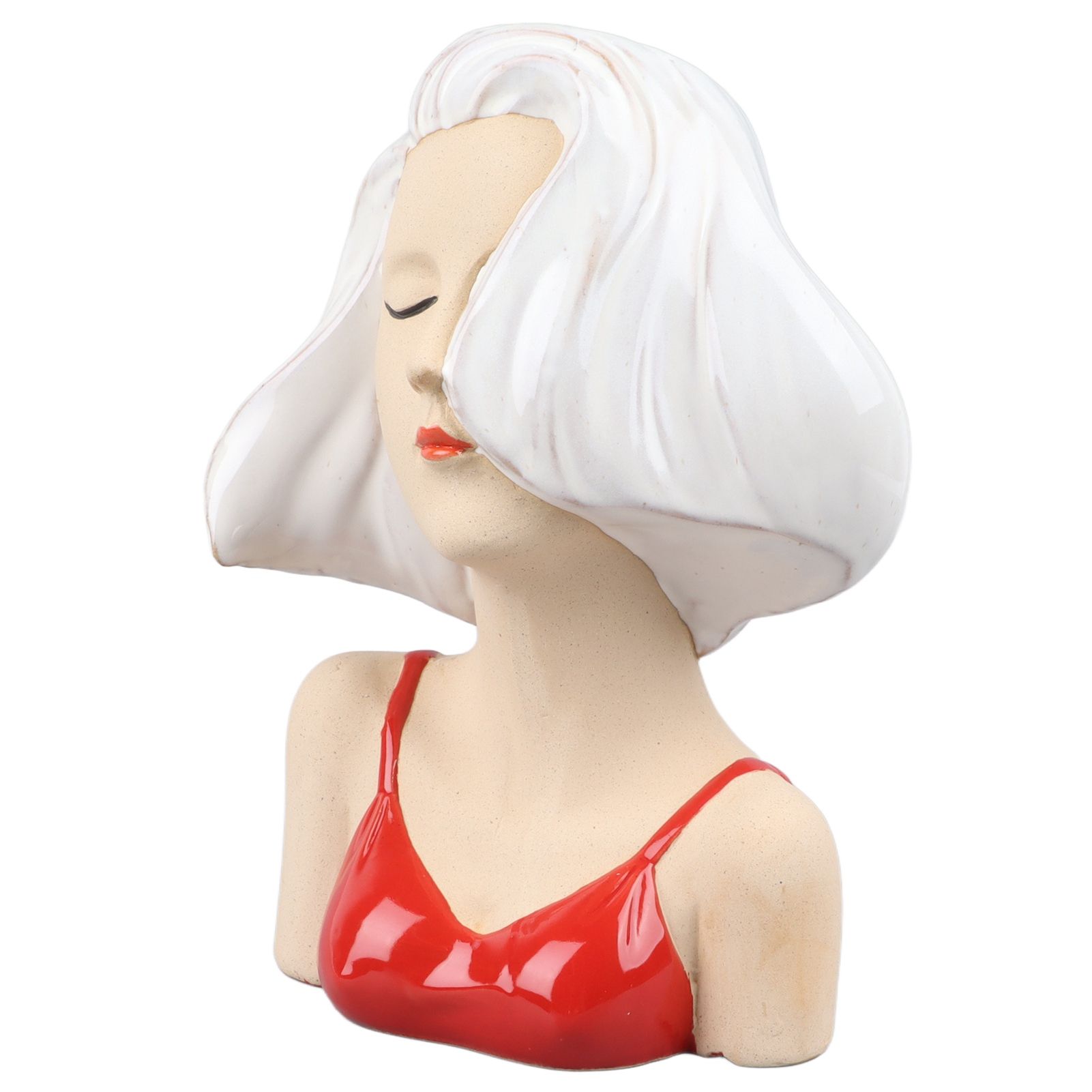 Girl Face Vase Modern Decorative Sculpture Ceramic Head Flower Vase for Living Room Bedroom Office White - Image 2