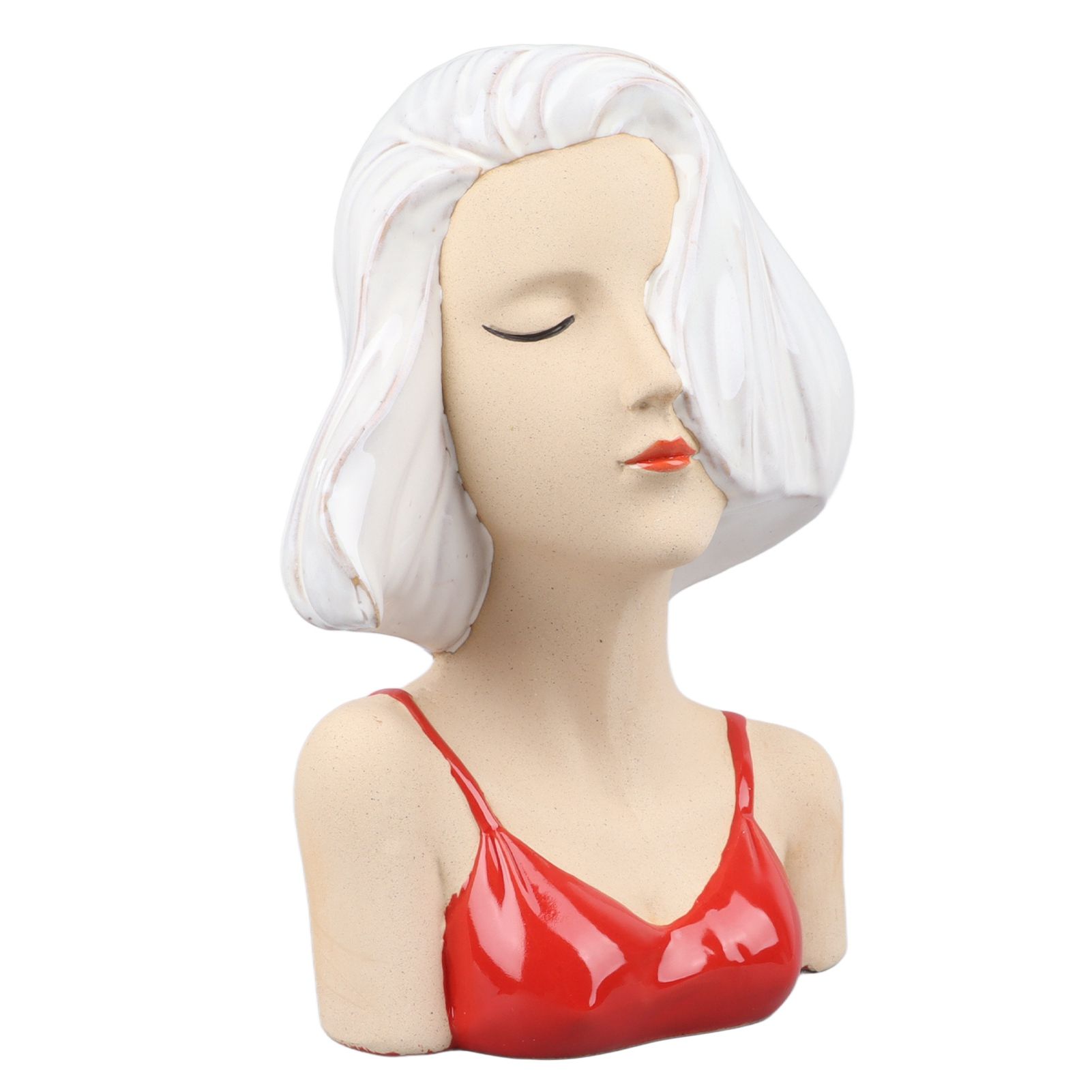 Girl Face Vase Modern Decorative Sculpture Ceramic Head Flower Vase for Living Room Bedroom Office White - Image 3