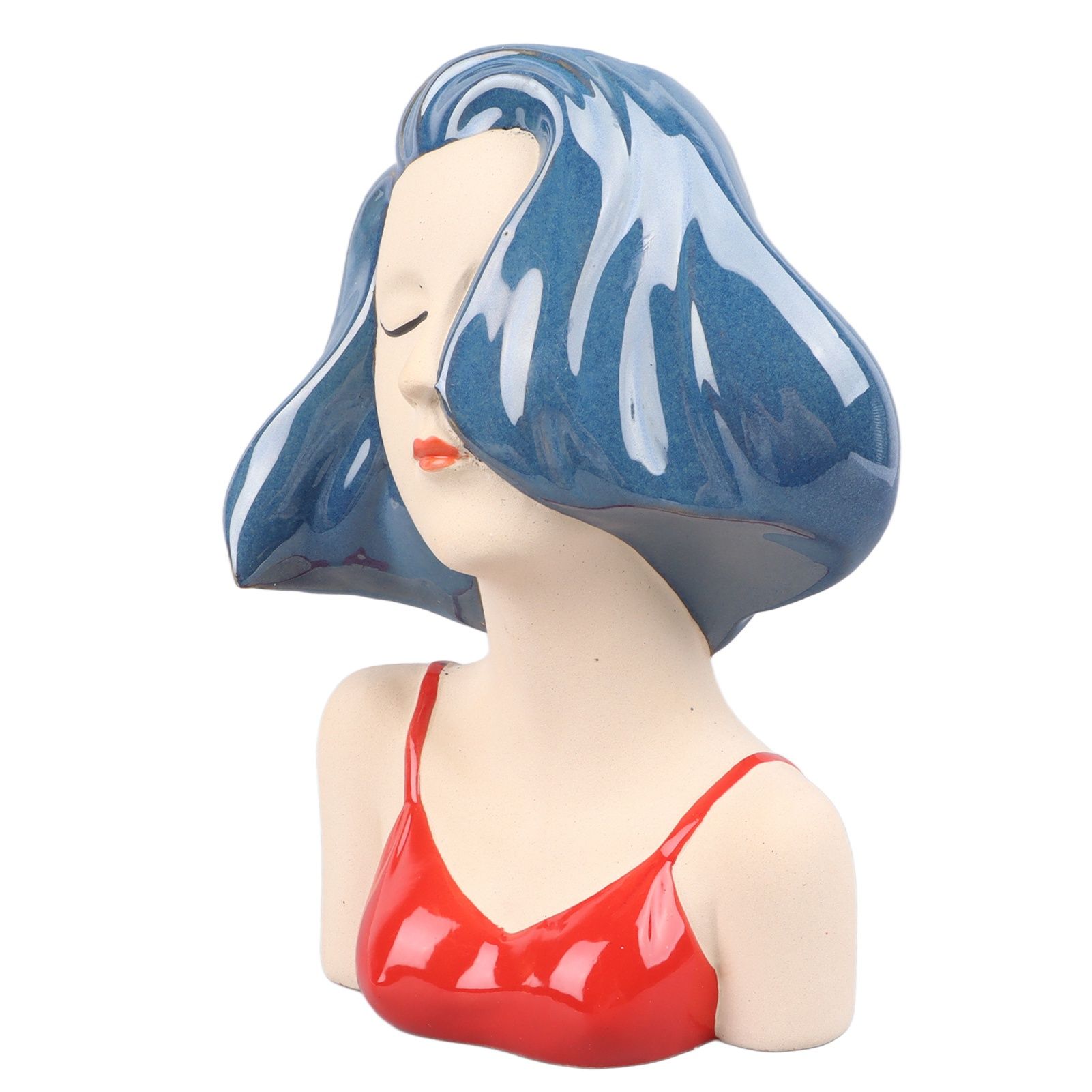 Girl Face Vase Modern Decorative Sculpture Ceramic Head Flower Vase for Living Room Bedroom Office Blue - Image 2