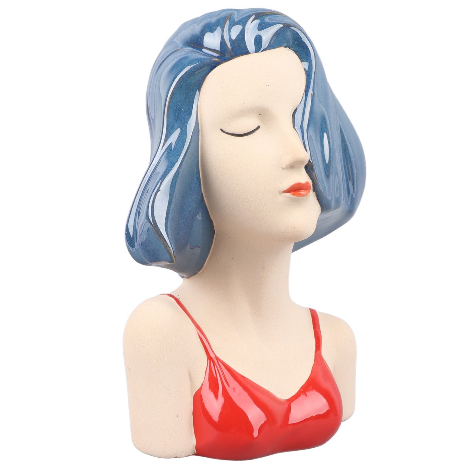 Girl Face Vase Modern Decorative Sculpture Ceramic Head Flower Vase for Living Room Bedroom Office Blue - Image 3