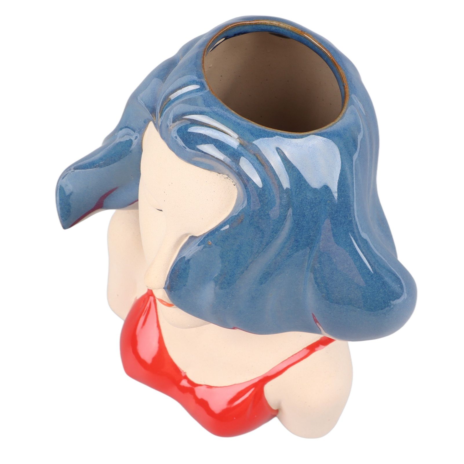 Girl Face Vase Modern Decorative Sculpture Ceramic Head Flower Vase for Living Room Bedroom Office Blue - Image 5
