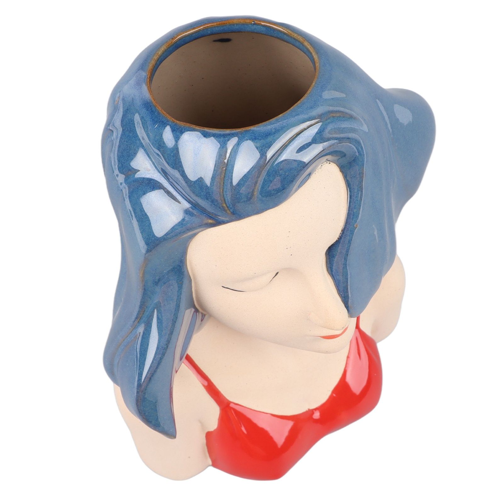 Girl Face Vase Modern Decorative Sculpture Ceramic Head Flower Vase for Living Room Bedroom Office Blue - Image 6