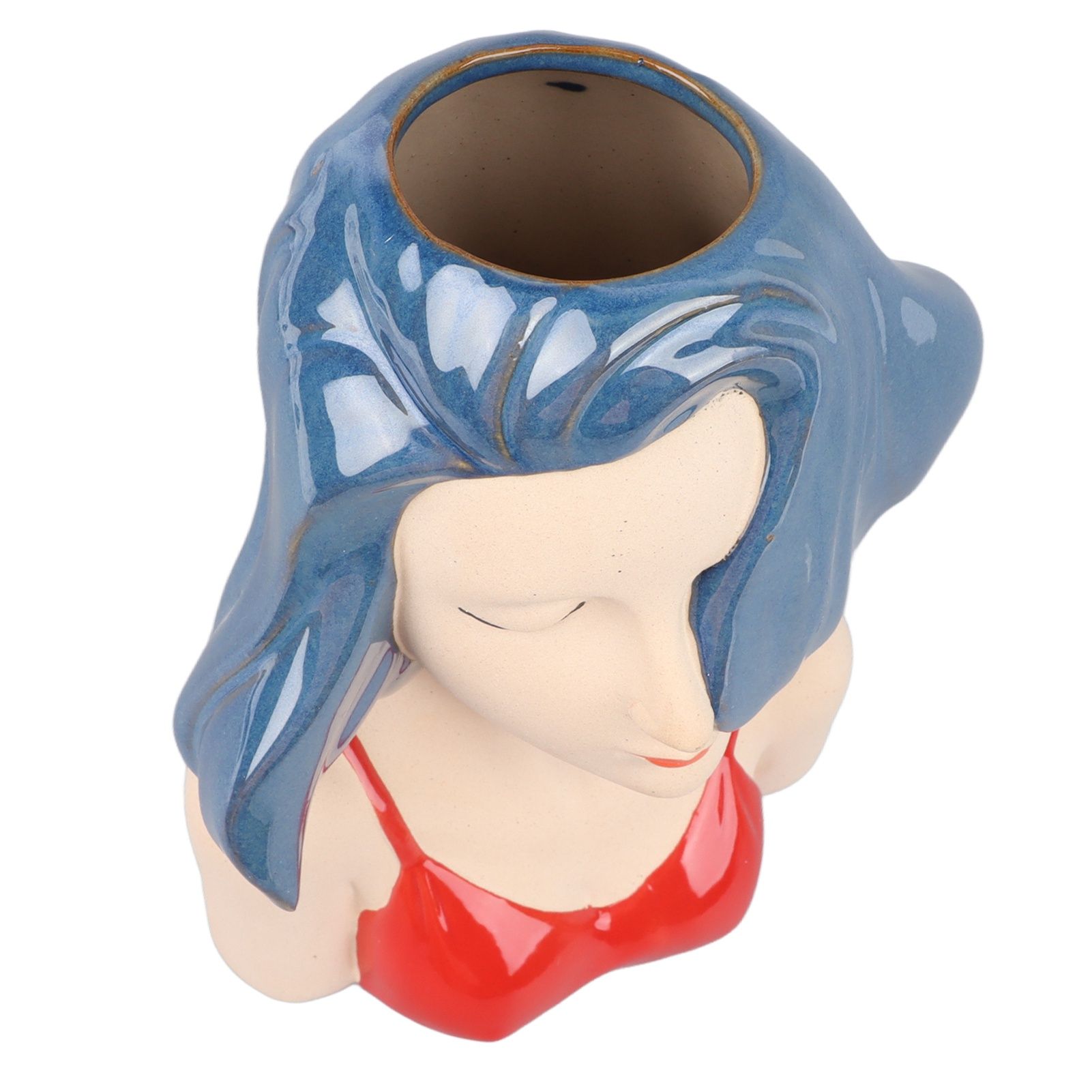 Girl Face Vase Modern Decorative Sculpture Ceramic Head Flower Vase for Living Room Bedroom Office Blue - Image 7
