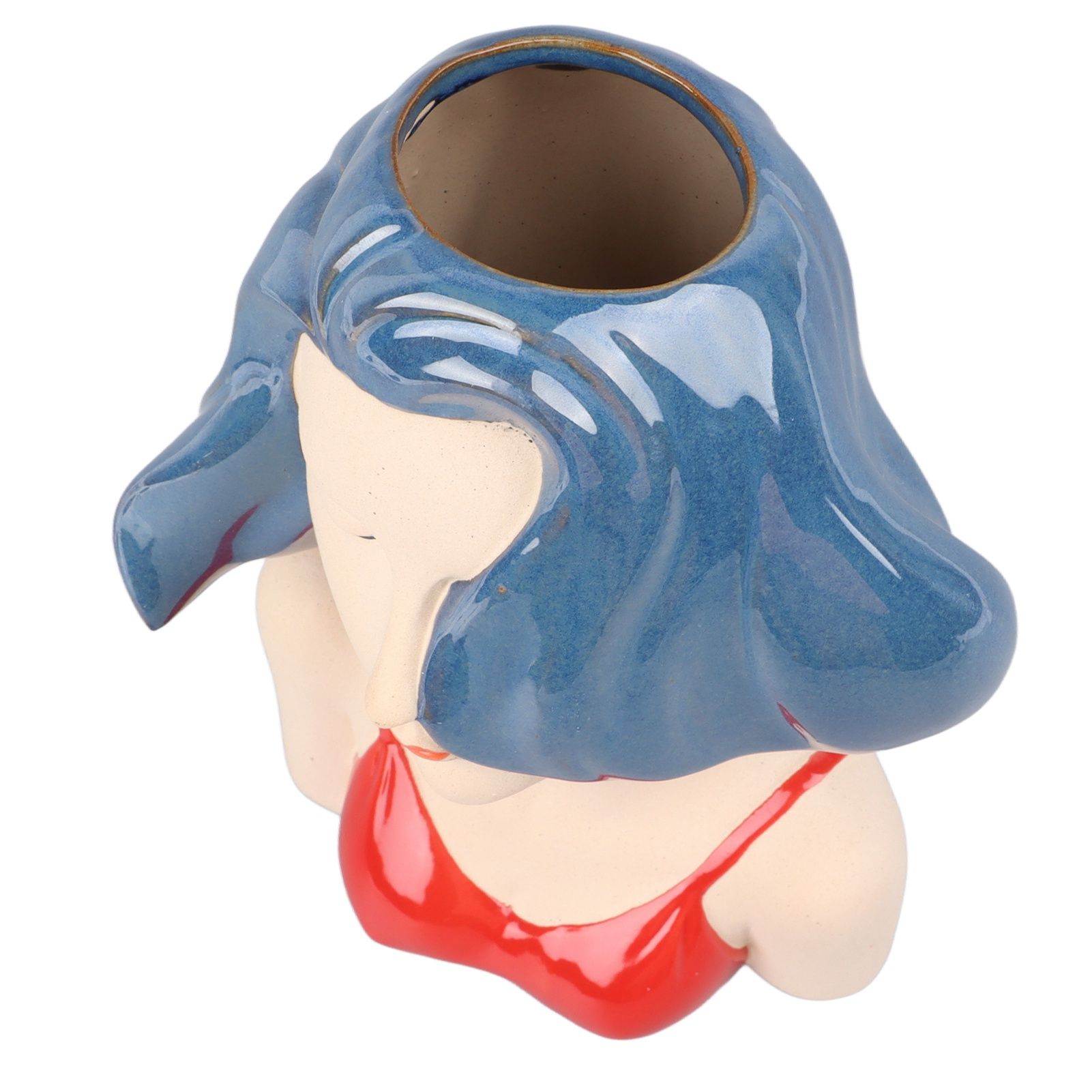 Girl Face Vase Modern Decorative Sculpture Ceramic Head Flower Vase for Living Room Bedroom Office Blue - Image 8