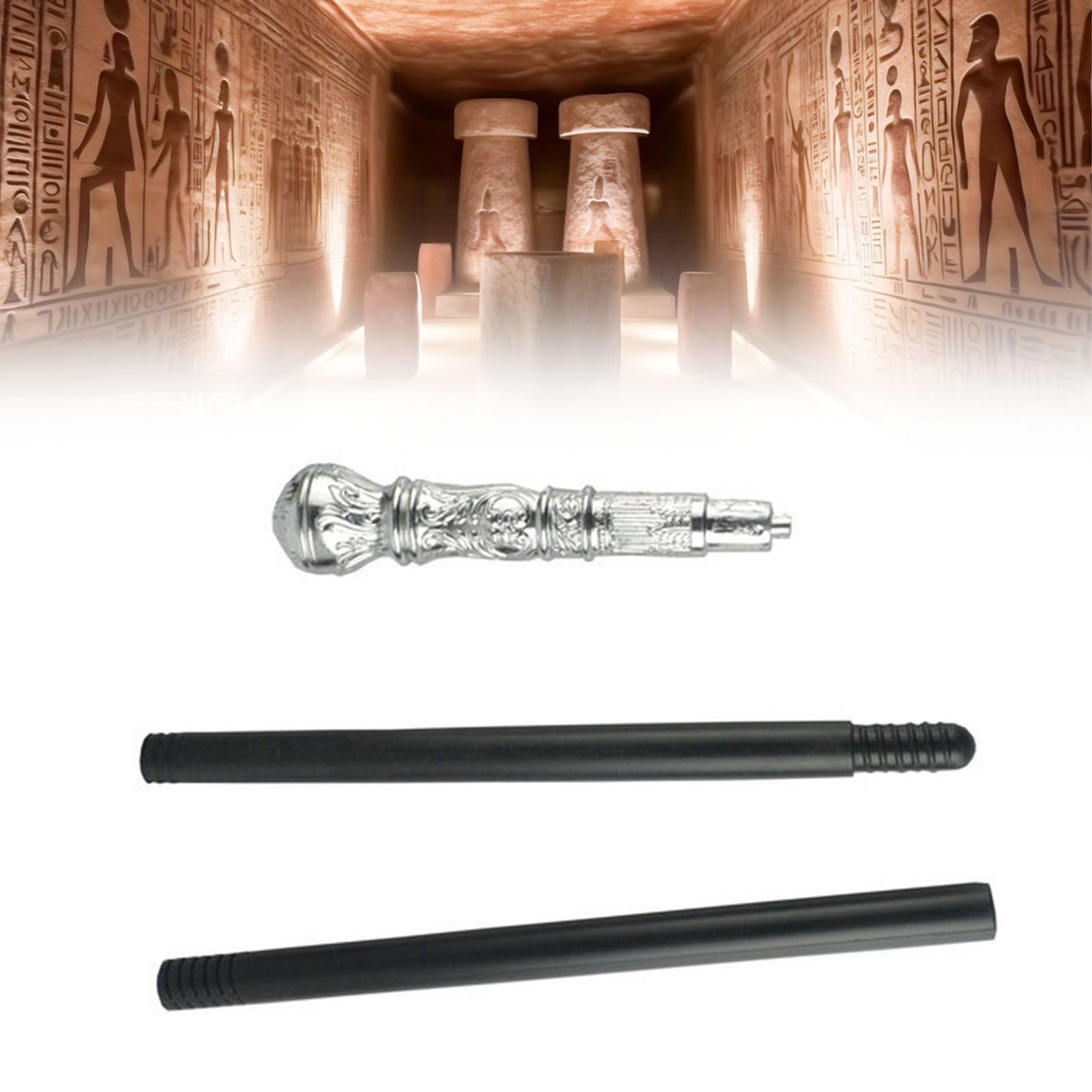 Mystical Pharaoh Accessory Ancient Egyptian Style Staff Scepter Costume Accessory Prop for Halloween Dress Up Parties Silver Round Head - Image 8