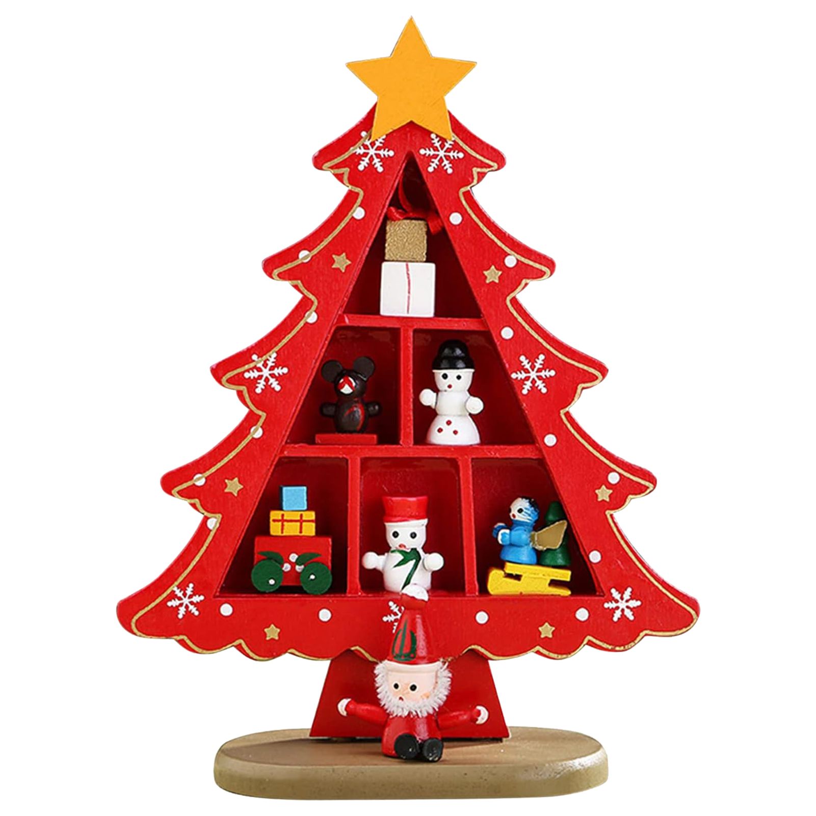Tabletop Wooden Christmas Tree Exquisite Mini Conveniently Placed Desktop Christmas Tree Decor for Shopping Mall Hotel Christmas Decoration Red - Image 1