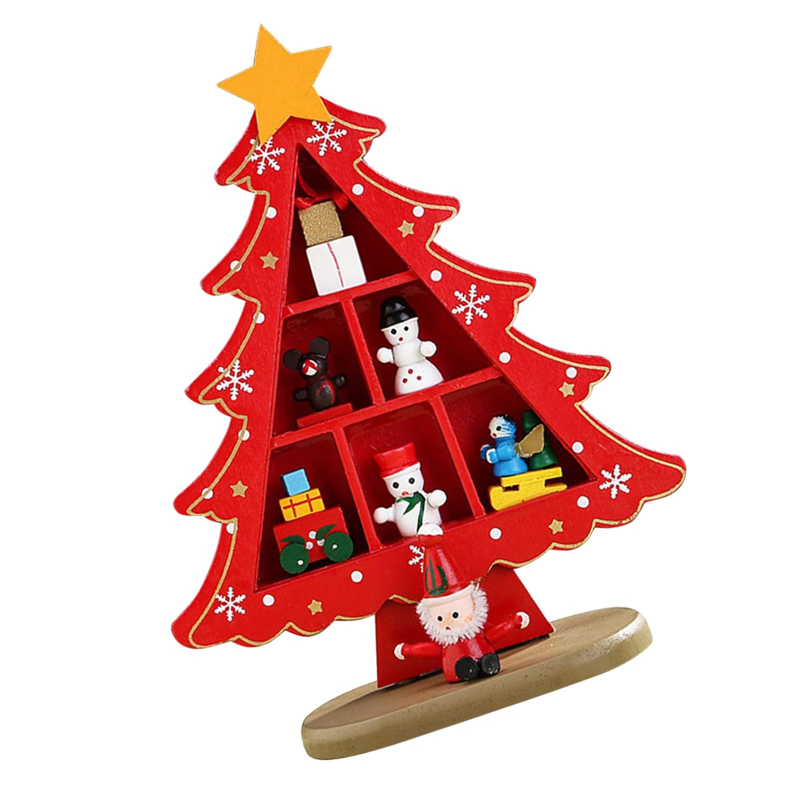 Tabletop Wooden Christmas Tree Exquisite Mini Conveniently Placed Desktop Christmas Tree Decor for Shopping Mall Hotel Christmas Decoration Red - Image 3