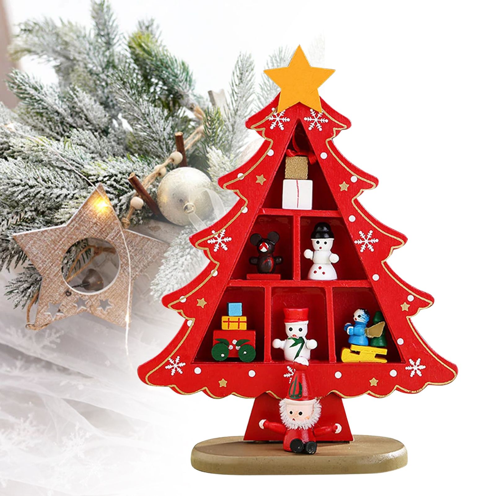 Tabletop Wooden Christmas Tree Exquisite Mini Conveniently Placed Desktop Christmas Tree Decor for Shopping Mall Hotel Christmas Decoration Red - Image 6