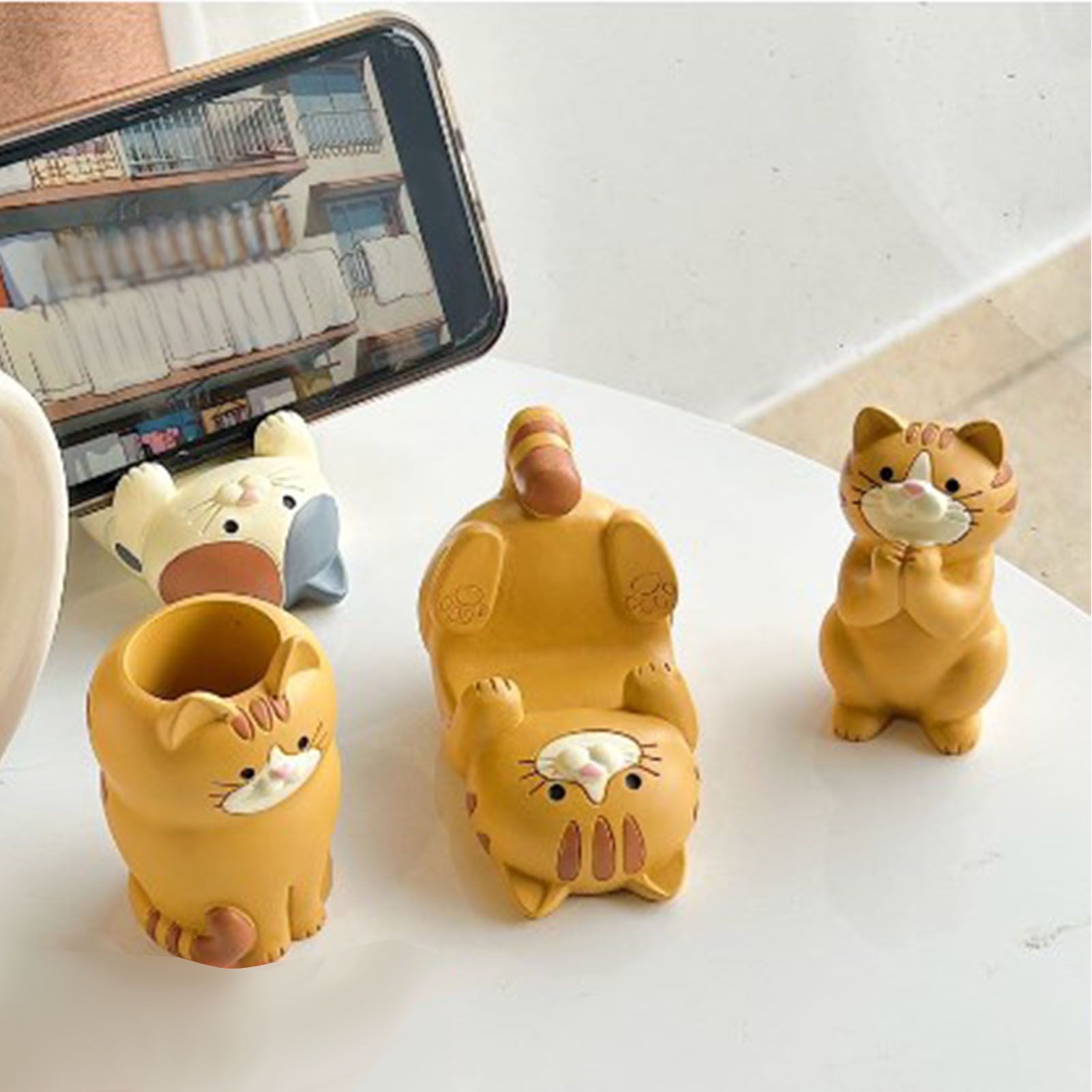 Cat Ornament Multifunctional Phone Tablet Glasses Pen Holder Desk Decoration for Home Ocelot - Image 8