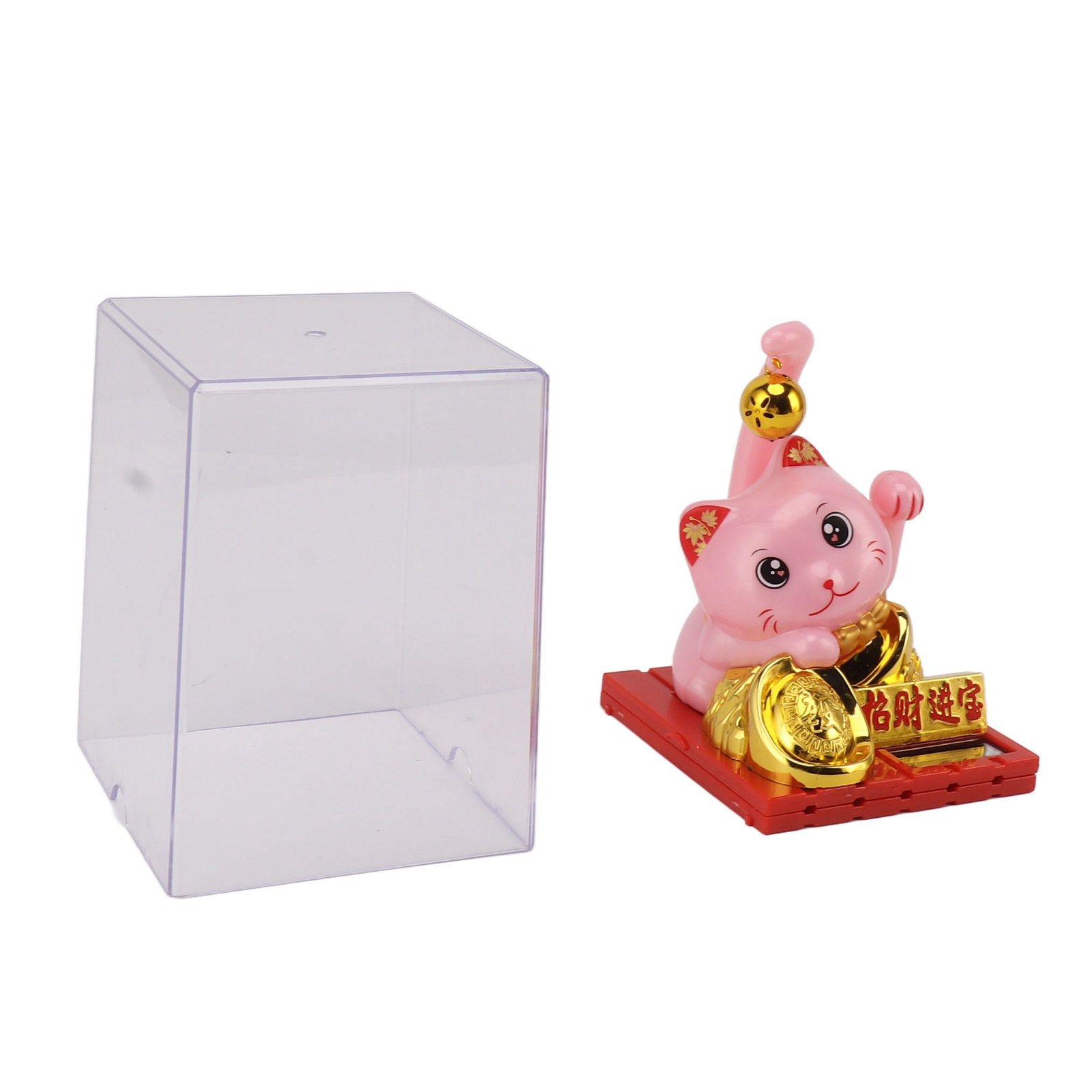 Arm Waving Fortune Cat Solar Powered Light Induction Lucky Cat Decoration for Desks Windows Car Dashboards Pink Large - Image 1