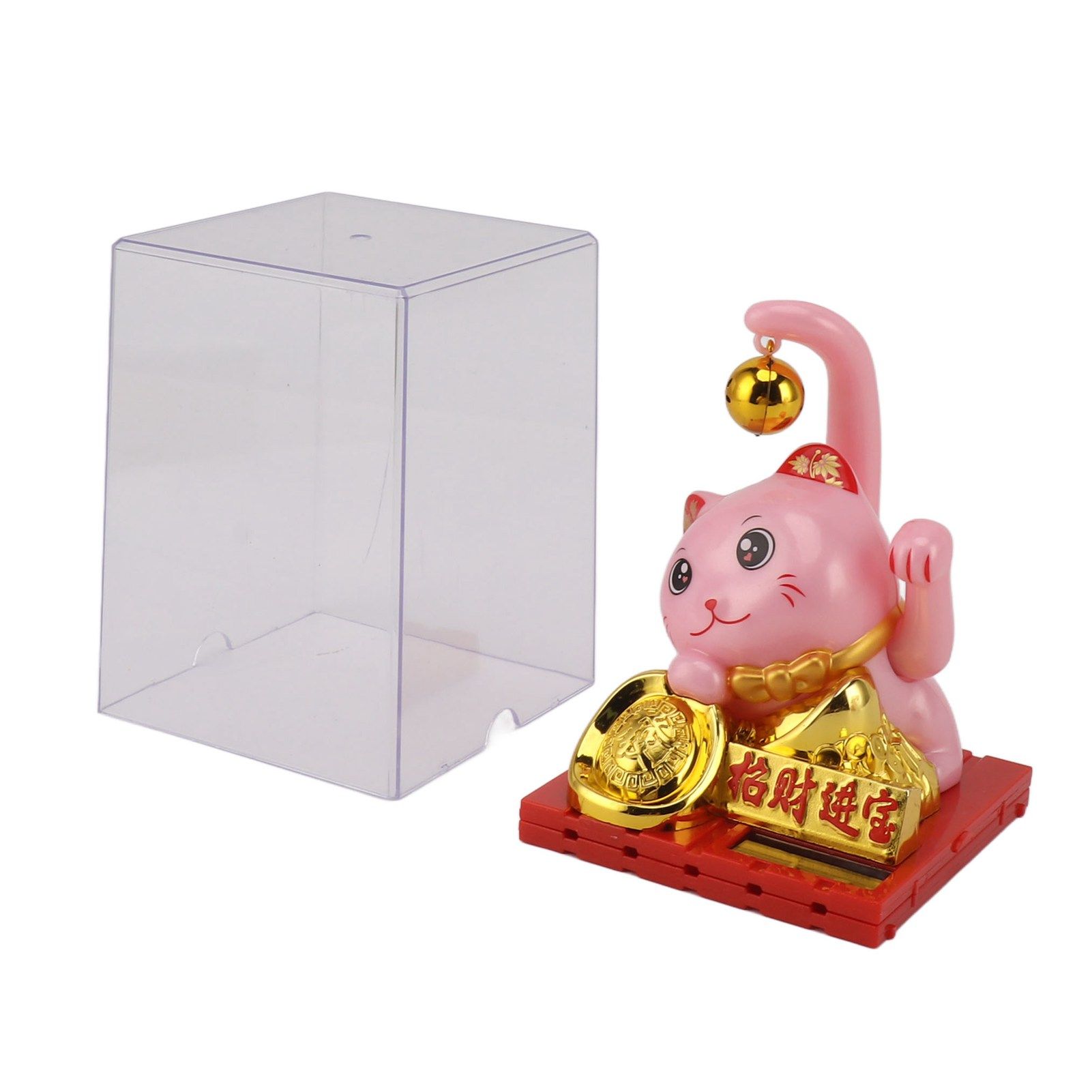 Arm Waving Fortune Cat Solar Powered Light Induction Lucky Cat Decoration for Desks Windows Car Dashboards Pink Large - Image 2
