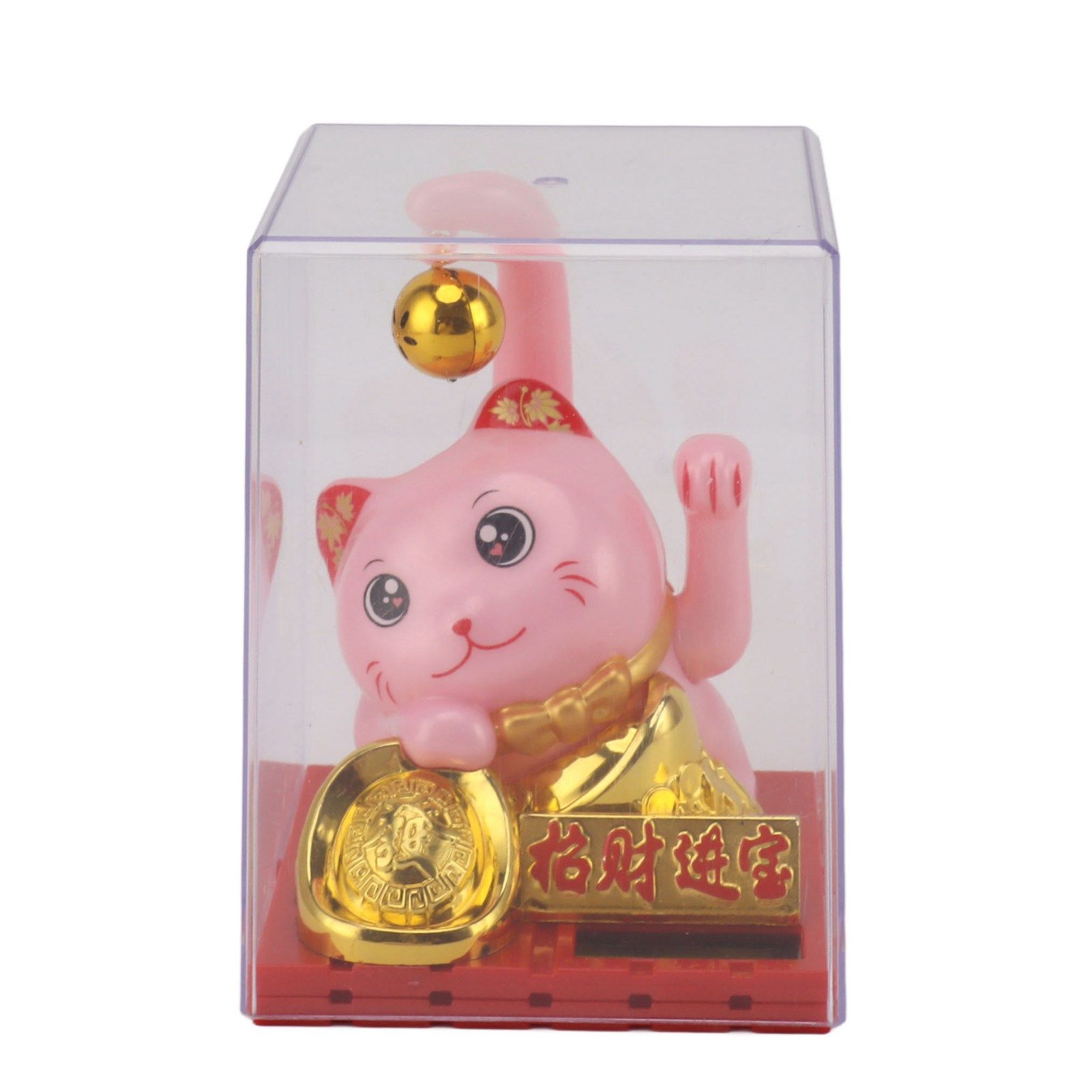 Arm Waving Fortune Cat Solar Powered Light Induction Lucky Cat Decoration for Desks Windows Car Dashboards Pink Large - Image 3