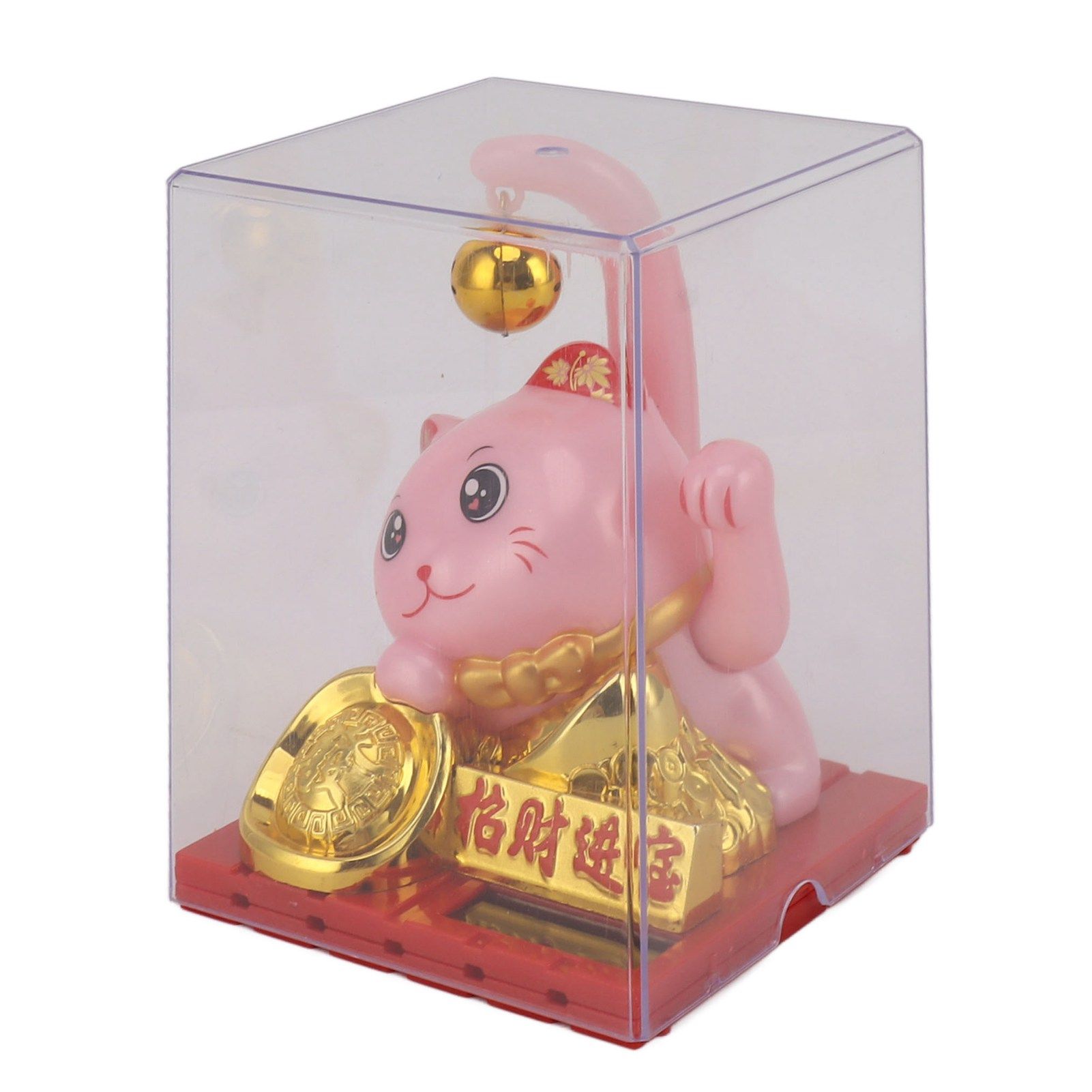 Arm Waving Fortune Cat Solar Powered Light Induction Lucky Cat Decoration for Desks Windows Car Dashboards Pink Large - Image 4