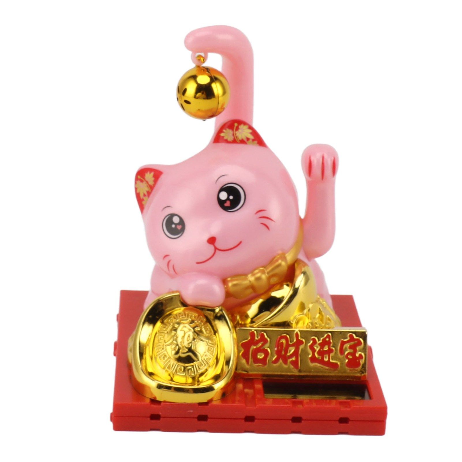 Arm Waving Fortune Cat Solar Powered Light Induction Lucky Cat Decoration for Desks Windows Car Dashboards Pink Large - Image 5