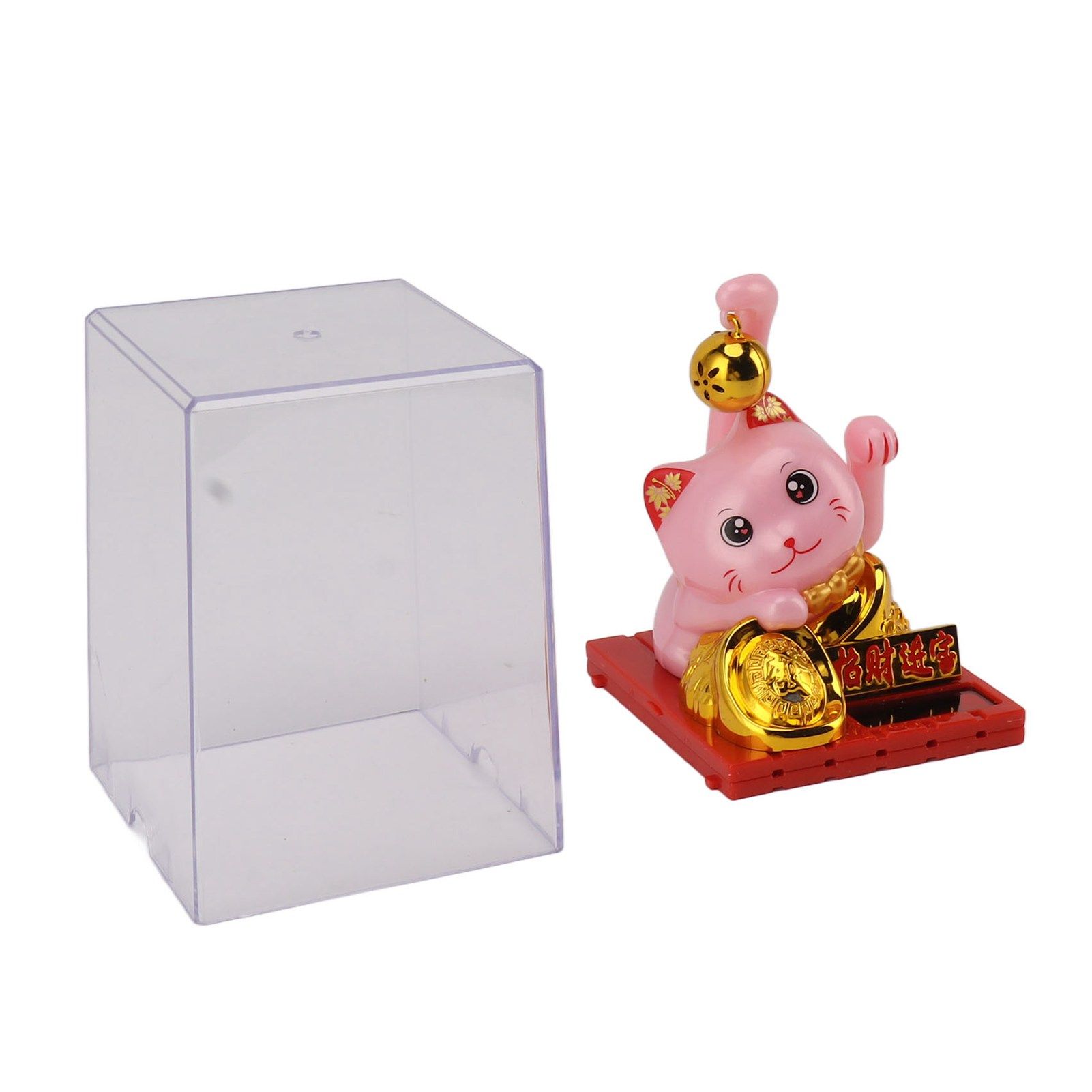Arm Waving Fortune Cat Solar Powered Light Induction Lucky Cat Decoration for Desks Windows Car Dashboards Pink Small - Image 1