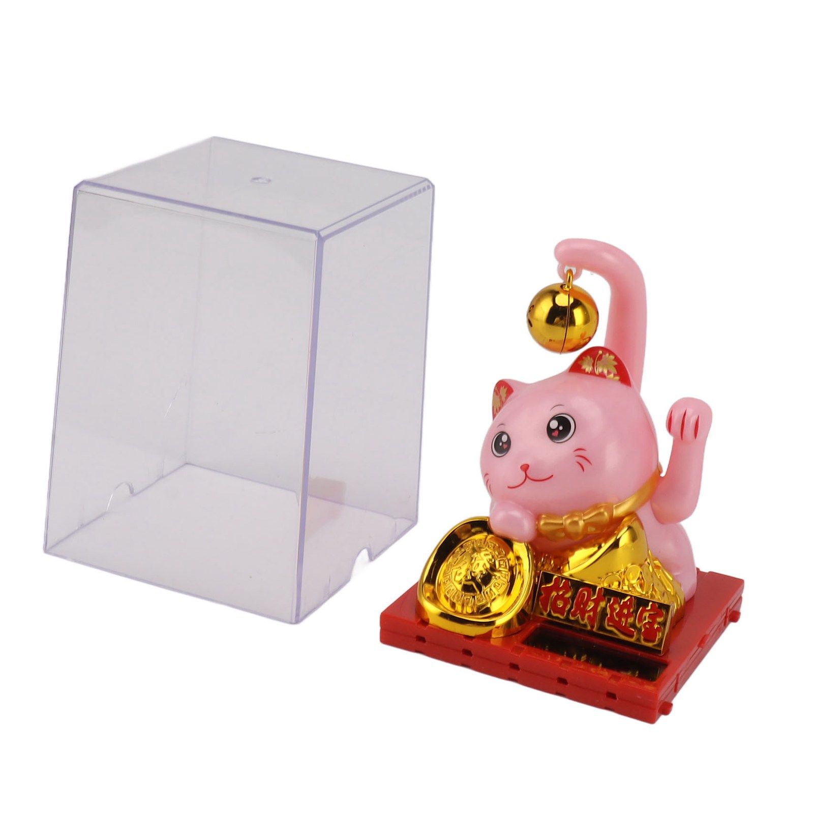 Arm Waving Fortune Cat Solar Powered Light Induction Lucky Cat Decoration for Desks Windows Car Dashboards Pink Small - Image 2