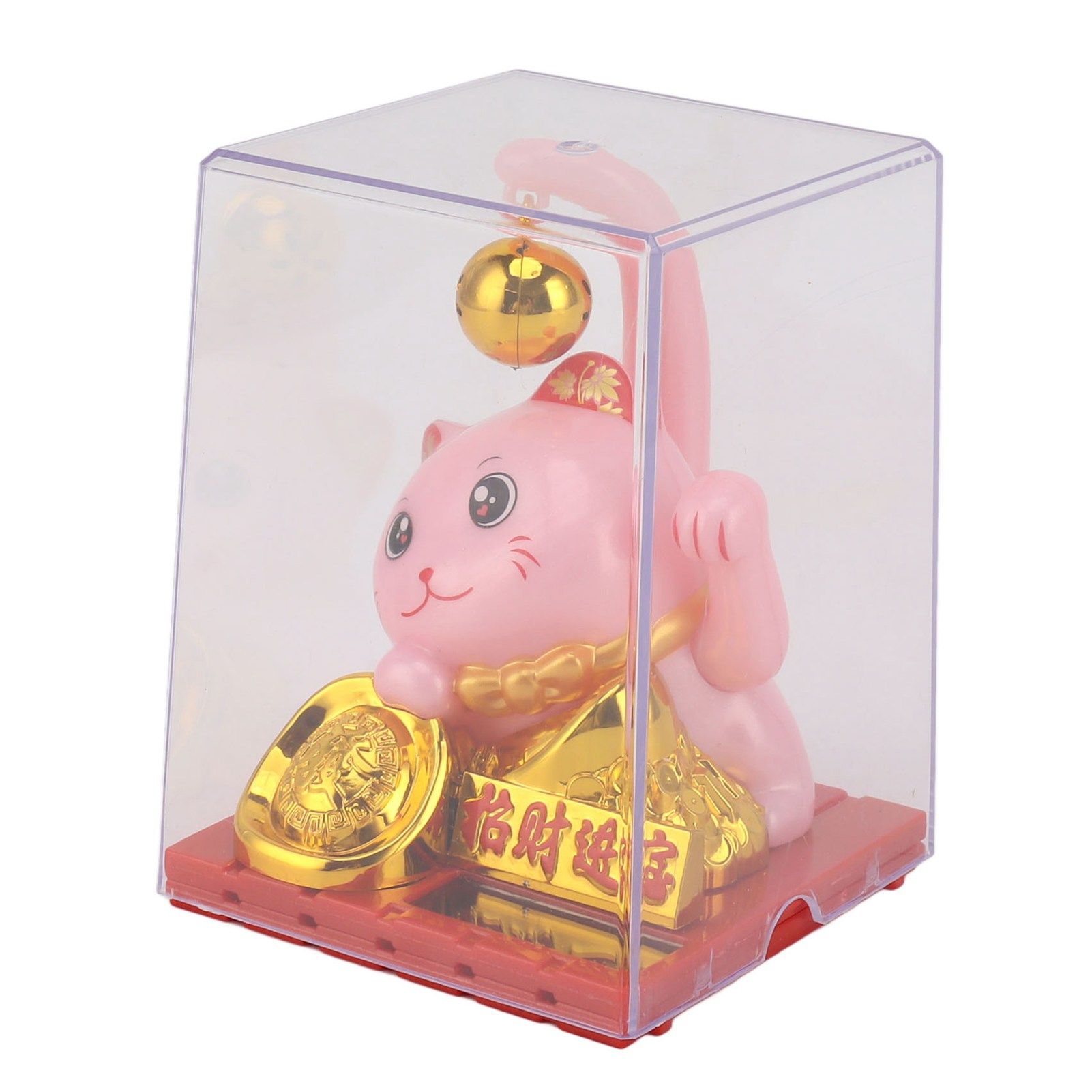 Arm Waving Fortune Cat Solar Powered Light Induction Lucky Cat Decoration for Desks Windows Car Dashboards Pink Small - Image 3