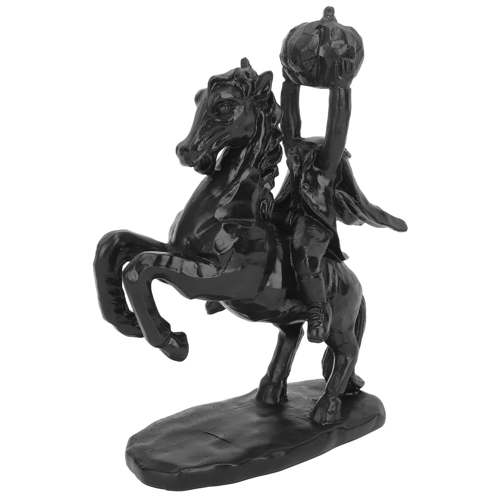 22cm Height Headless Horseman Statue with Pumpkin Horror Headless Horseman Halloween Decor Sculpture Handmade Resin All Black - Image 1
