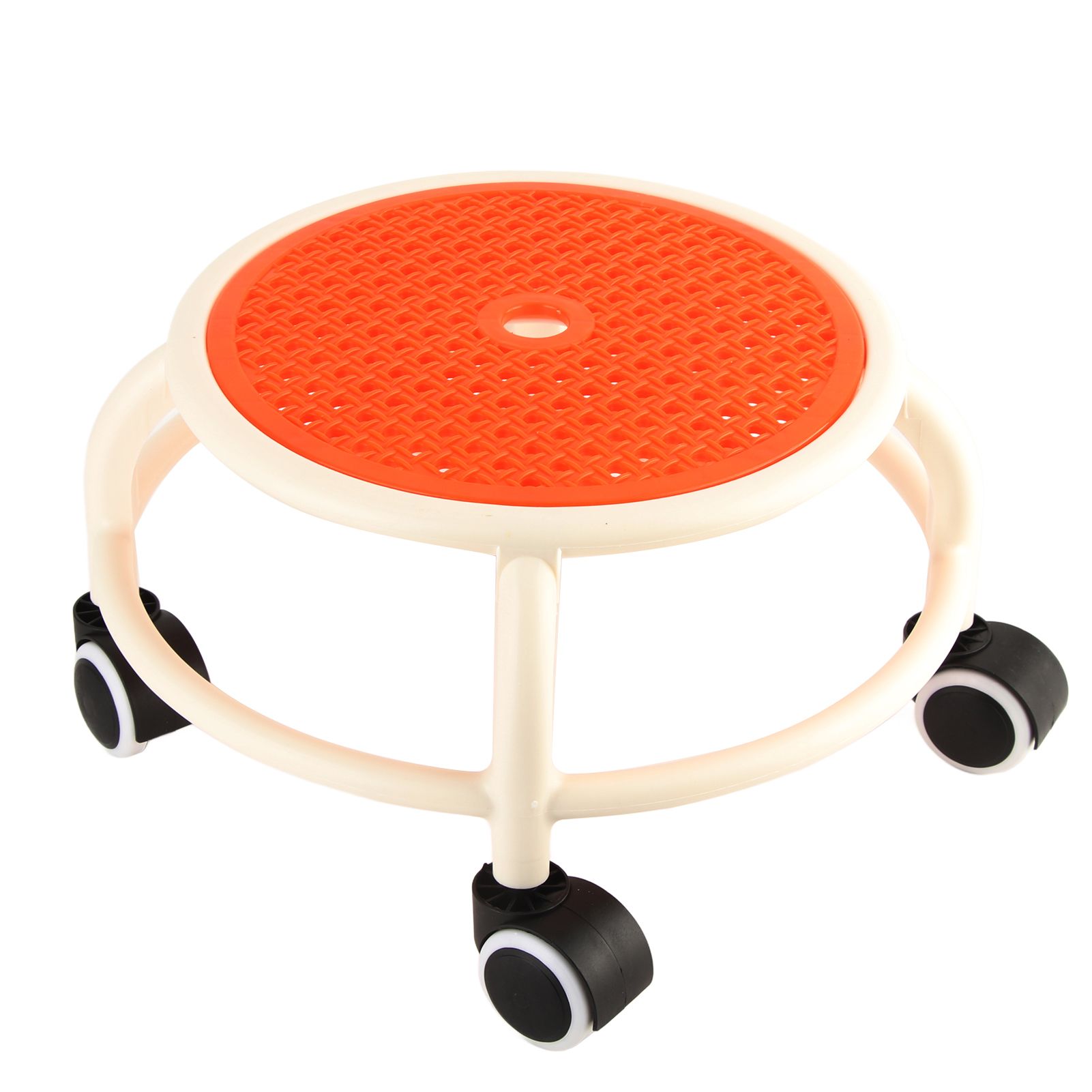 Round Rolling Low Stool Comfortable Universal Wheel Movable Mini Stool High Weight Capacity for Home Orange - Image 1