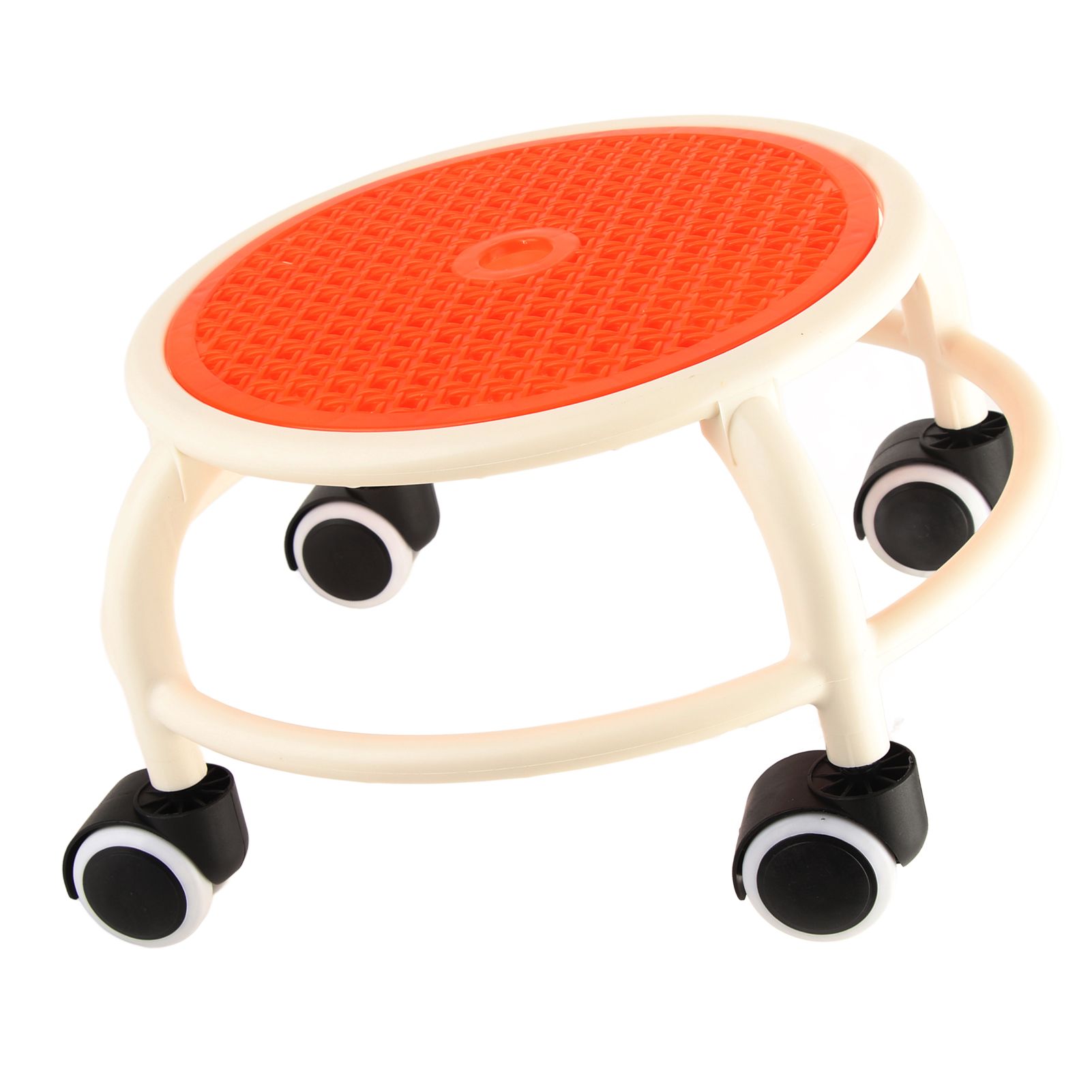 Round Rolling Low Stool Comfortable Universal Wheel Movable Mini Stool High Weight Capacity for Home Orange - Image 2