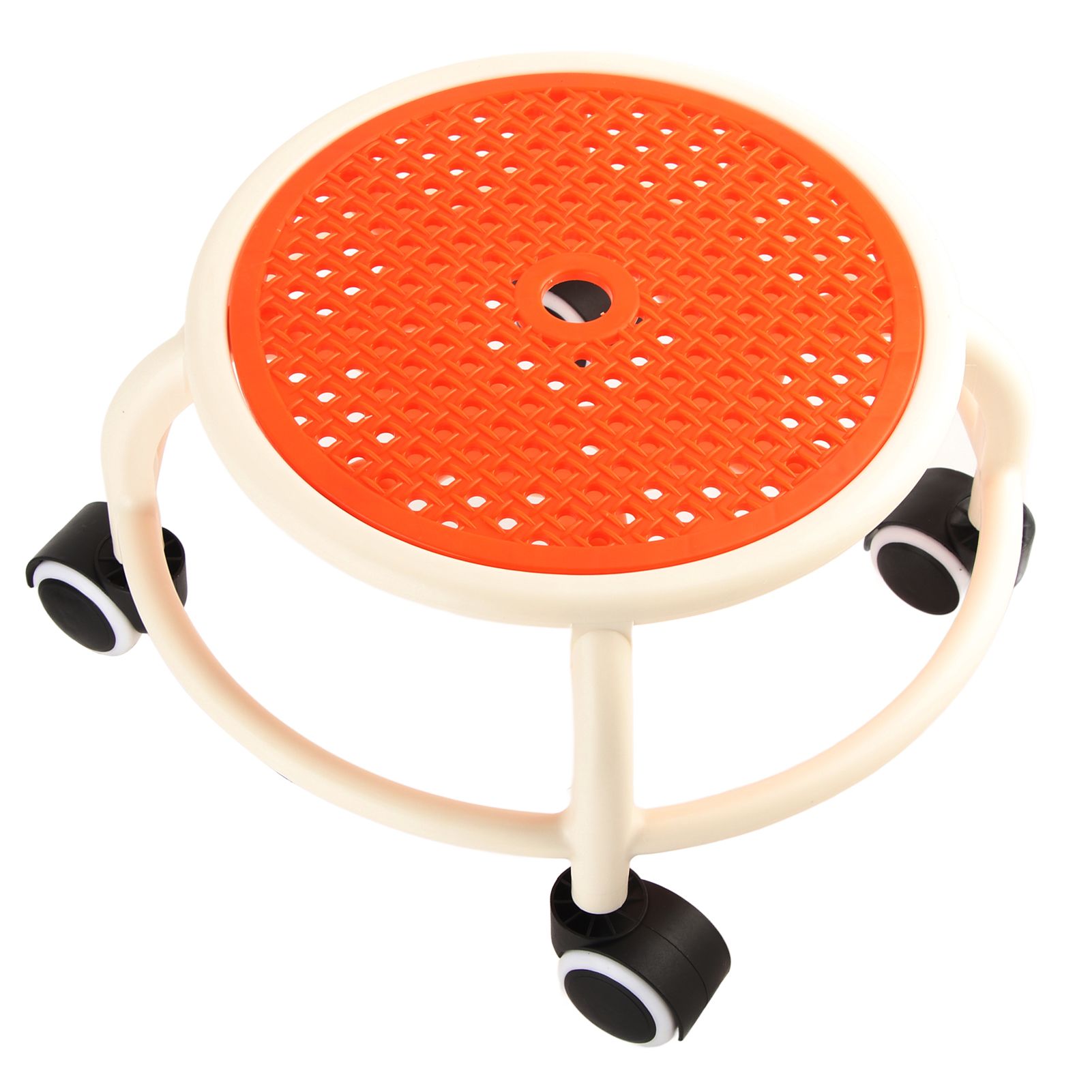 Round Rolling Low Stool Comfortable Universal Wheel Movable Mini Stool High Weight Capacity for Home Orange - Image 3