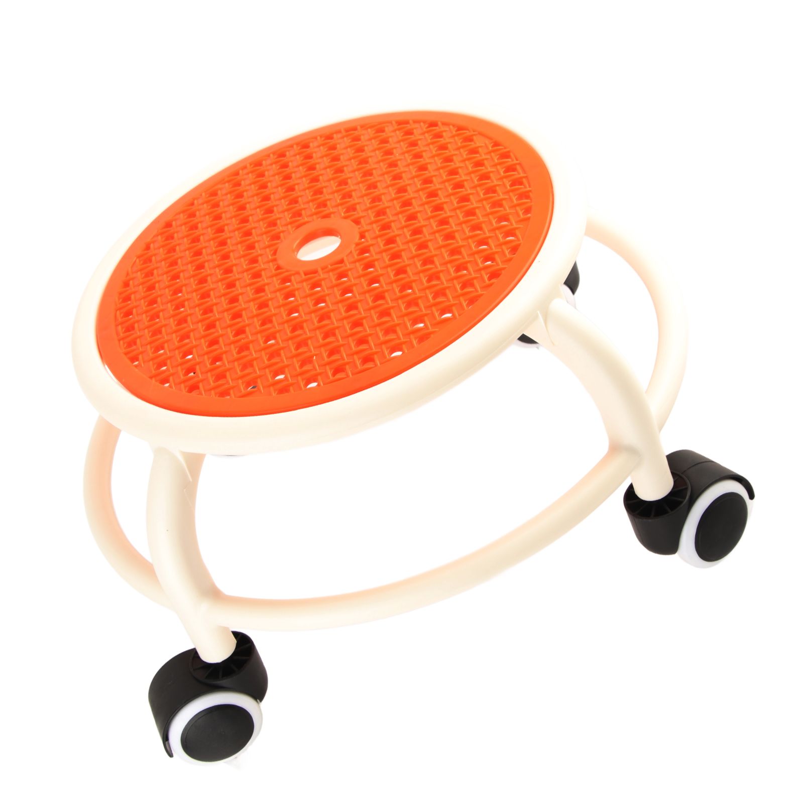 Round Rolling Low Stool Comfortable Universal Wheel Movable Mini Stool High Weight Capacity for Home Orange - Image 4