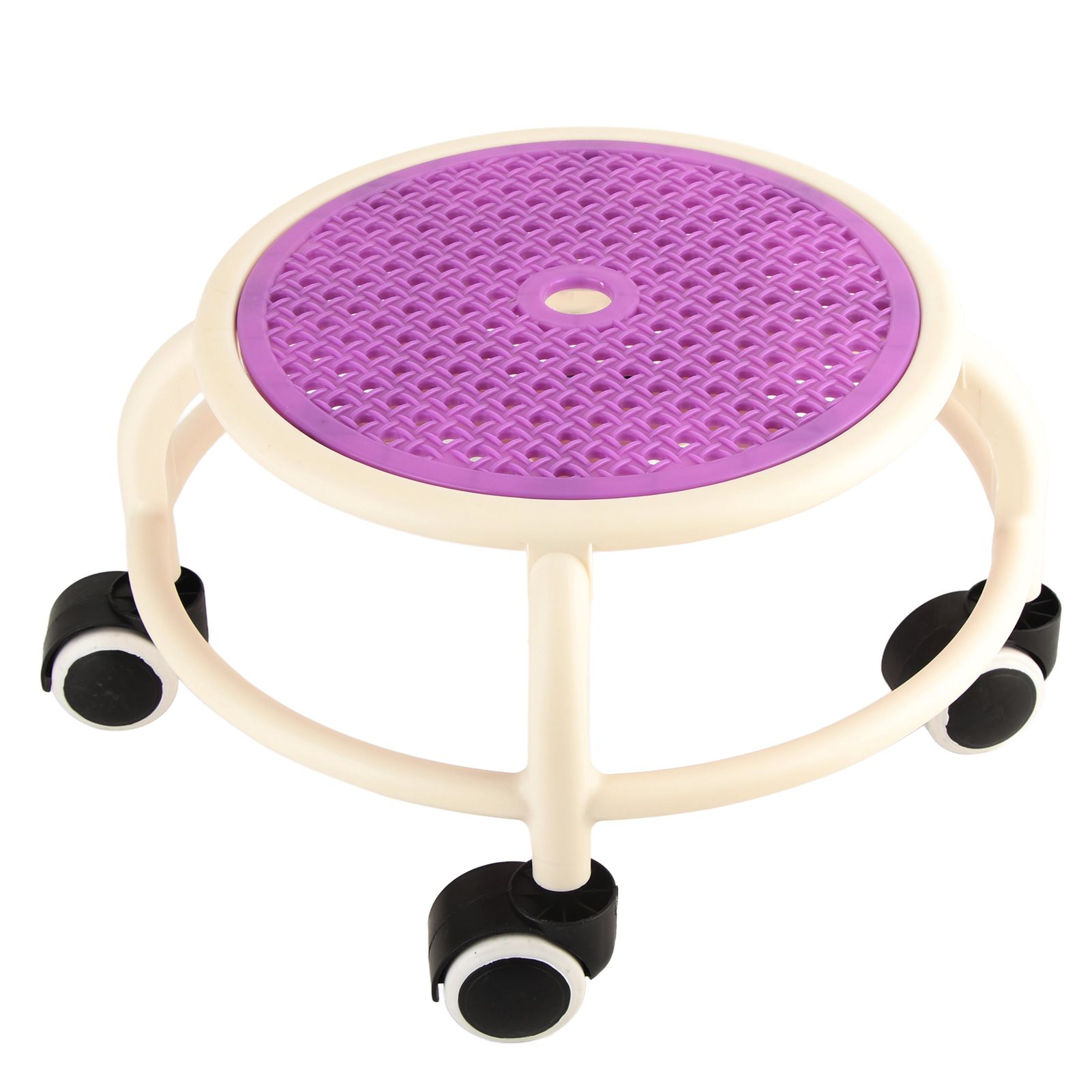 Round Rolling Low Stool Comfortable Universal Wheel Movable Mini Stool High Weight Capacity for Home Purple - Image 1