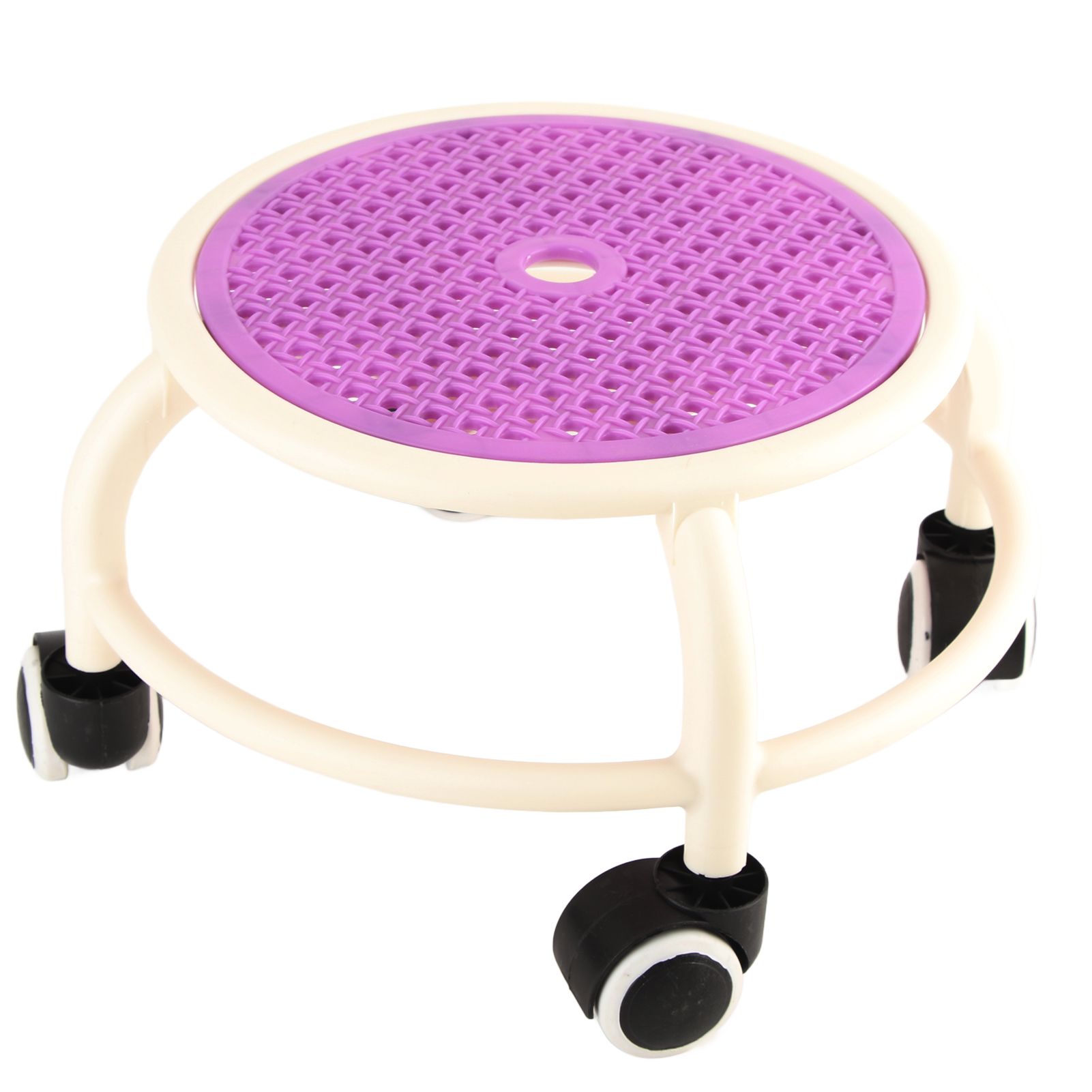 Round Rolling Low Stool Comfortable Universal Wheel Movable Mini Stool High Weight Capacity for Home Purple - Image 2