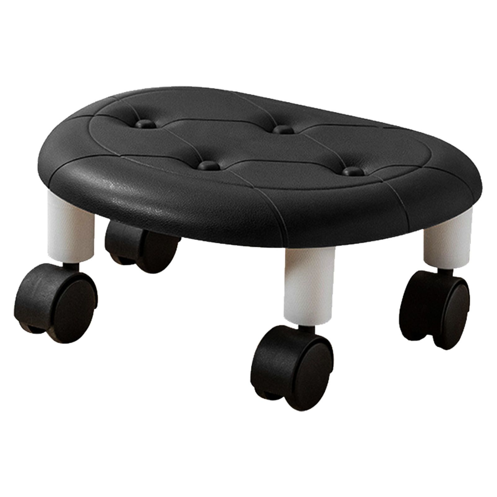 Round Low Rolling Stools Fuax Leather Universal Wheel Small Roller Swivel Stool High Weight Capacity for Home Black - Image 1