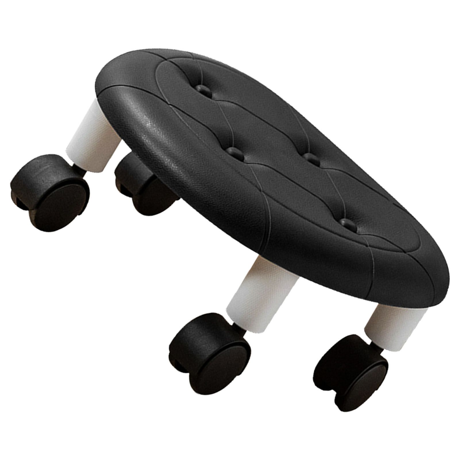 Round Low Rolling Stools Fuax Leather Universal Wheel Small Roller Swivel Stool High Weight Capacity for Home Black - Image 2