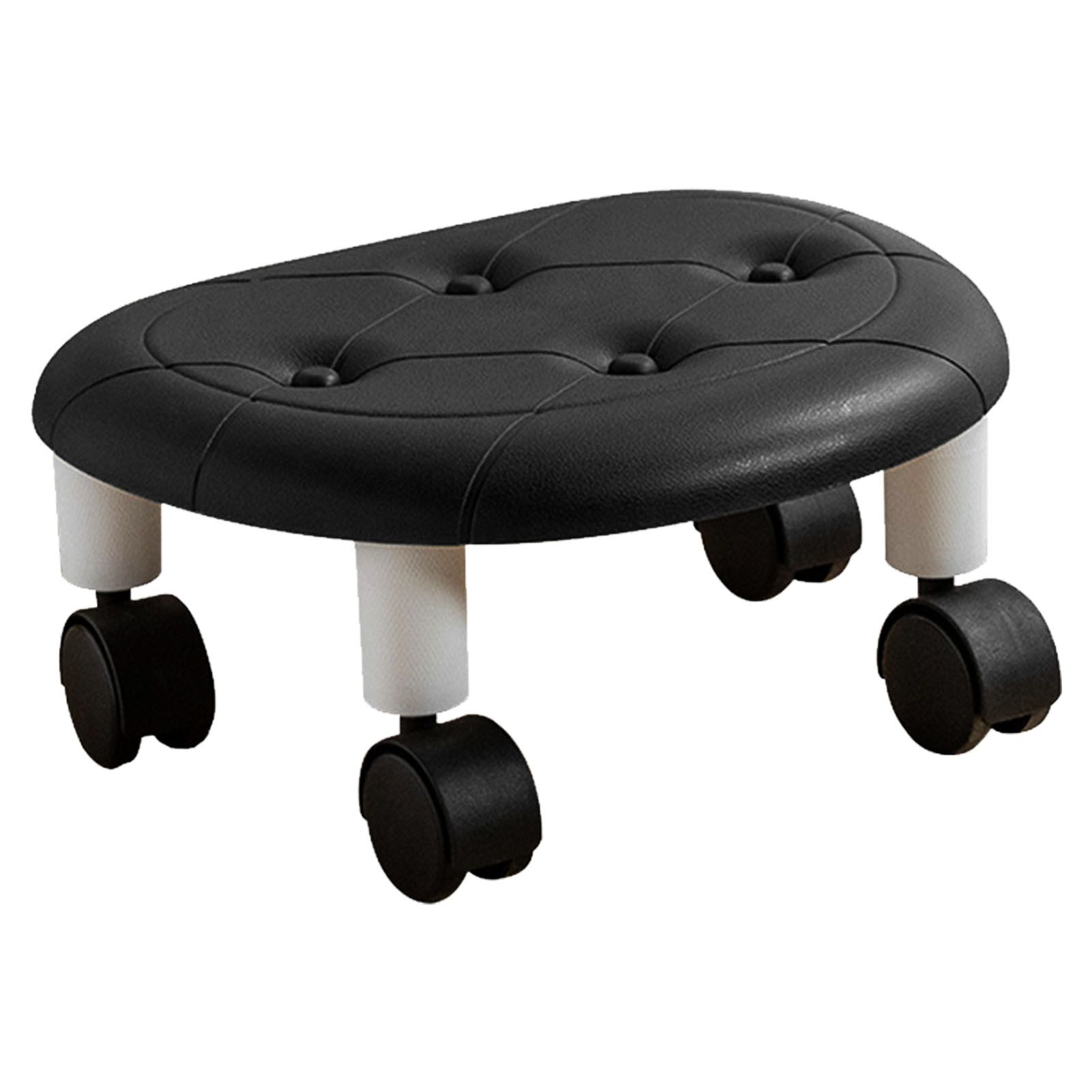 Round Low Rolling Stools Fuax Leather Universal Wheel Small Roller Swivel Stool High Weight Capacity for Home Black - Image 3