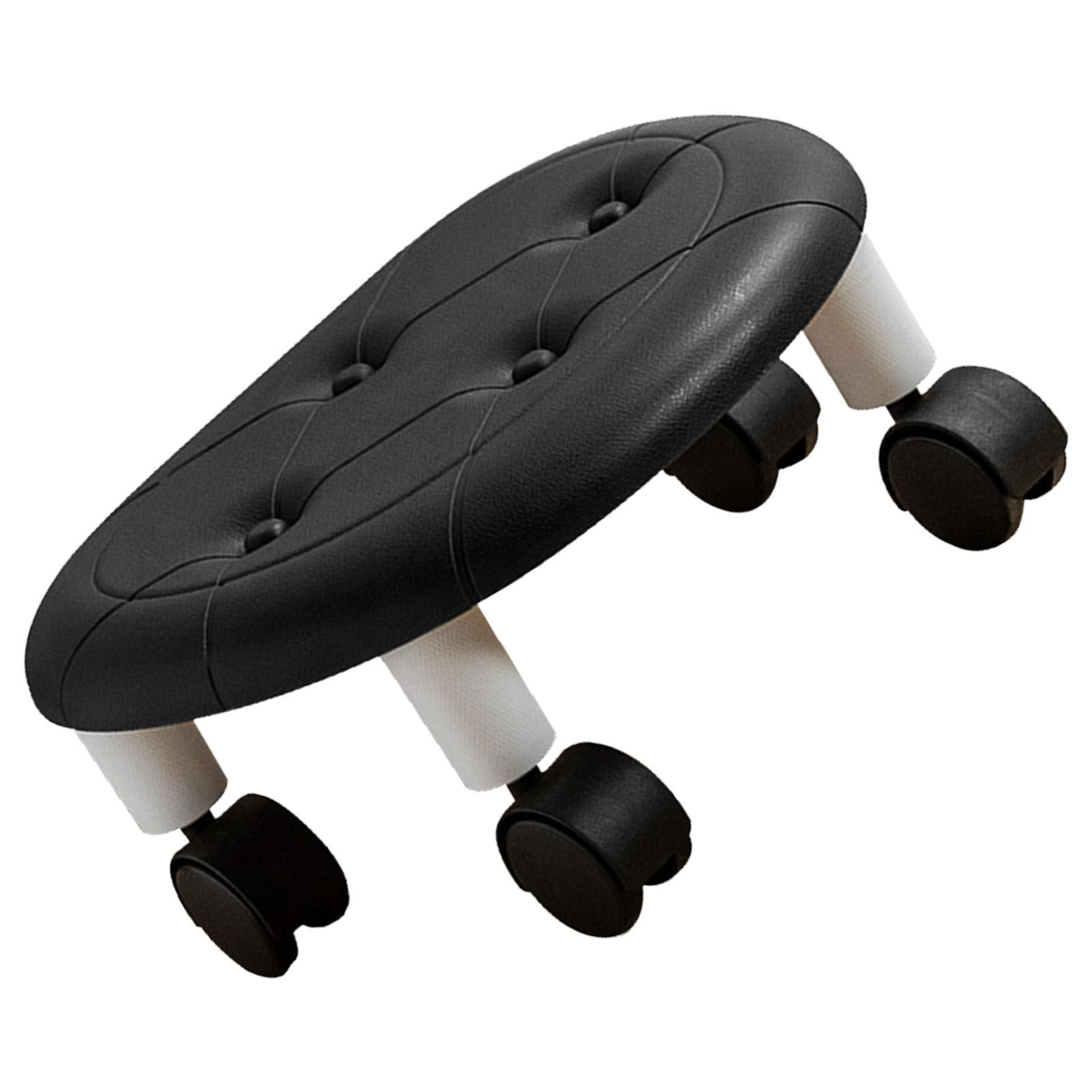 Round Low Rolling Stools Fuax Leather Universal Wheel Small Roller Swivel Stool High Weight Capacity for Home Black - Image 4
