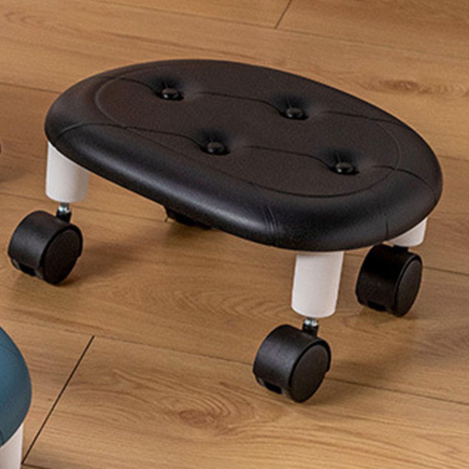 Round Low Rolling Stools Fuax Leather Universal Wheel Small Roller Swivel Stool High Weight Capacity for Home Black - Image 5