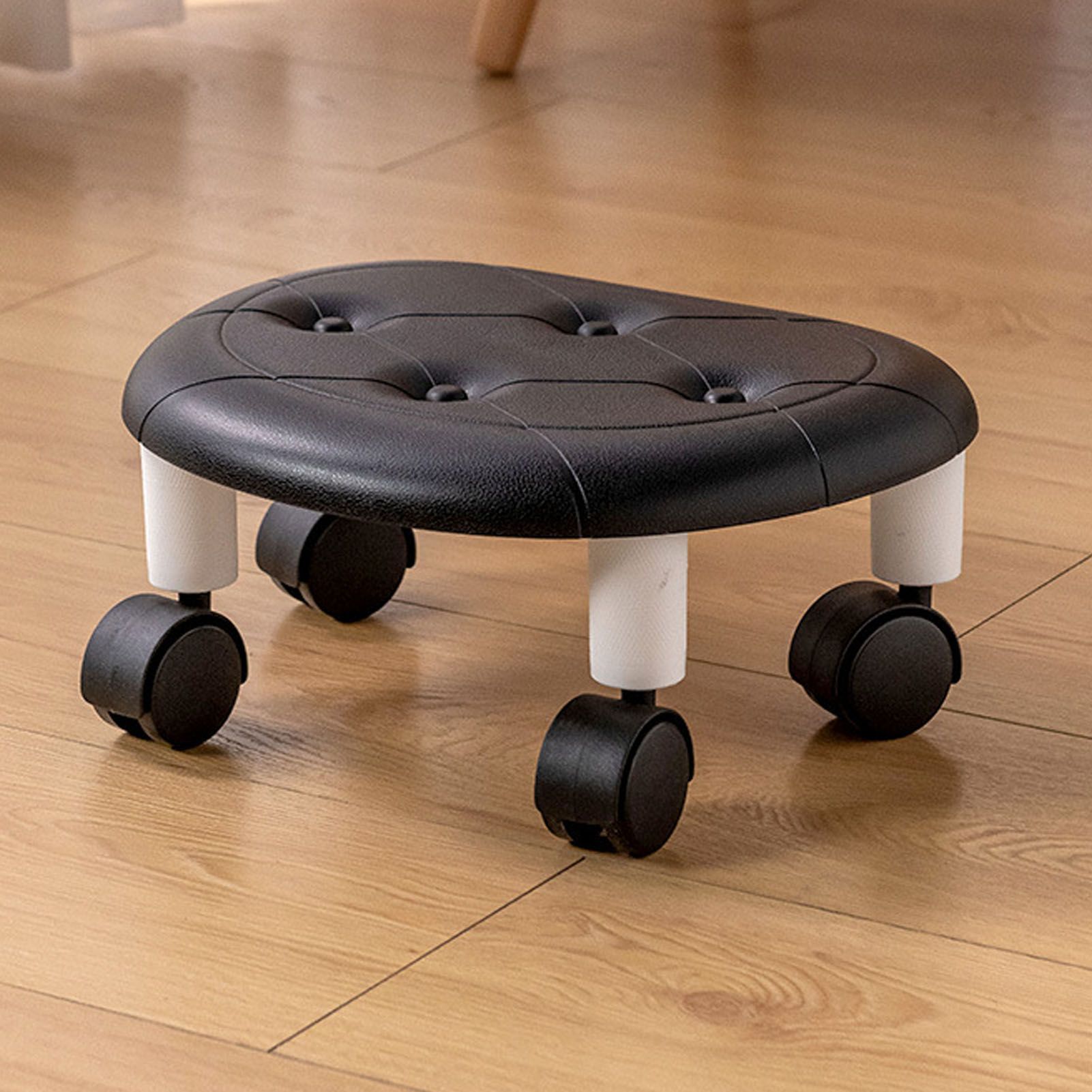 Round Low Rolling Stools Fuax Leather Universal Wheel Small Roller Swivel Stool High Weight Capacity for Home Black - Image 6