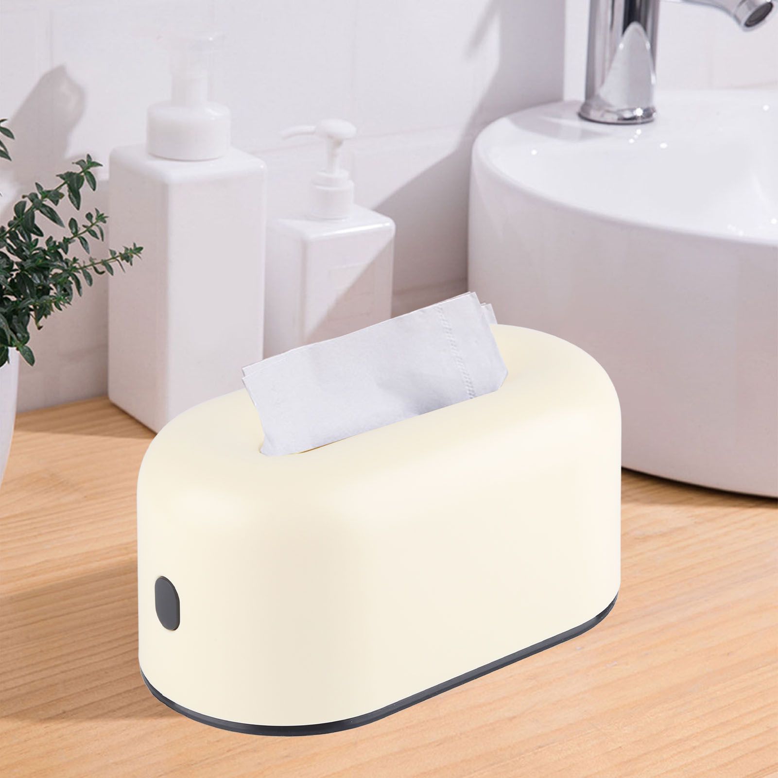 Tissue Box Holder Waterproof Simple Cream Yellow Wide Opening Plastic Tissue Paper Box for Office Bedroom Living Room - Image 5