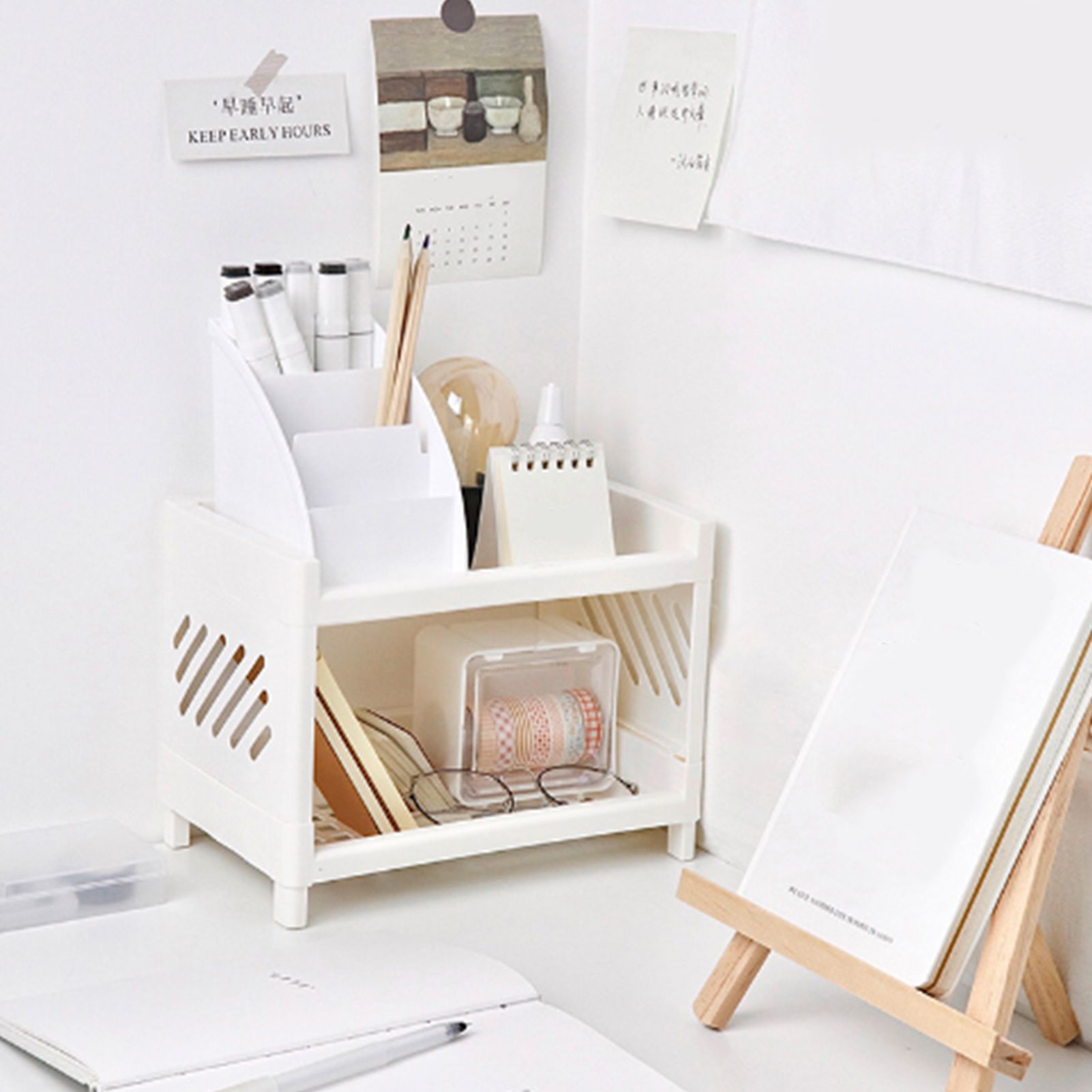 Desktop Storage Shelf Multifunctional Practical Durable Desktop Organizer for Bedroom White - Image 8