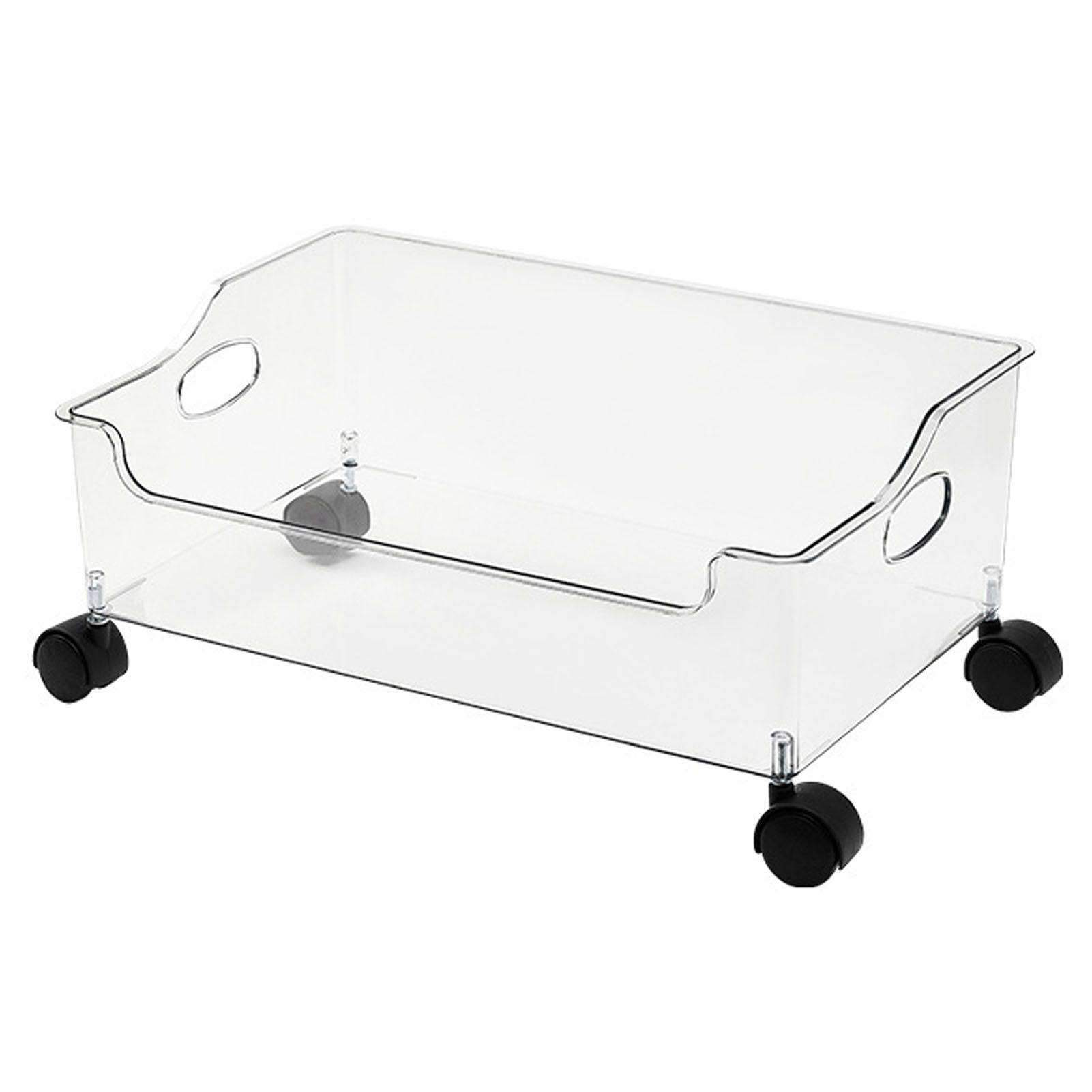 Wheeled Storage Containers Plastic Transparent Under Desk Book Storage Box with Roller for School Dorm Office Bedroom - Image 1