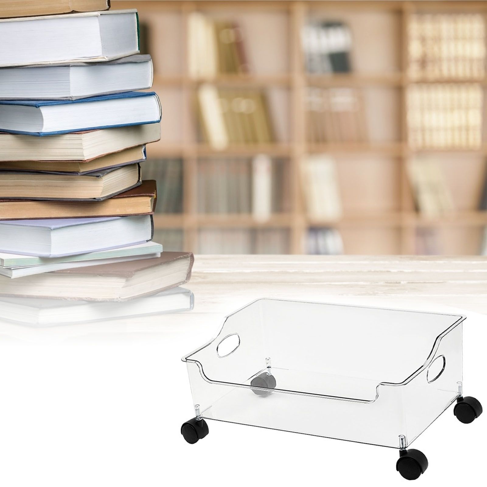 Wheeled Storage Containers Plastic Transparent Under Desk Book Storage Box with Roller for School Dorm Office Bedroom - Image 7