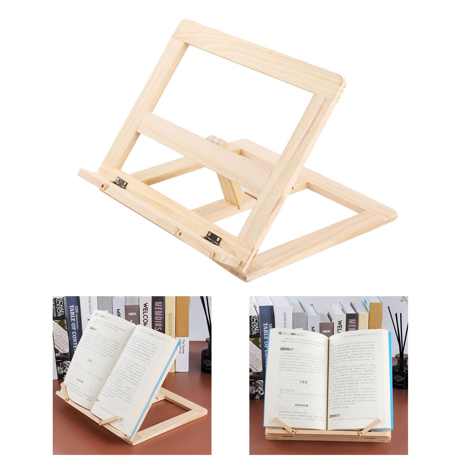 Wooden Book Stand Adjustable Book Holder Reading Stand Recipe Cookbook Holder for Kid Adult Home Wooden Clip - Image 5