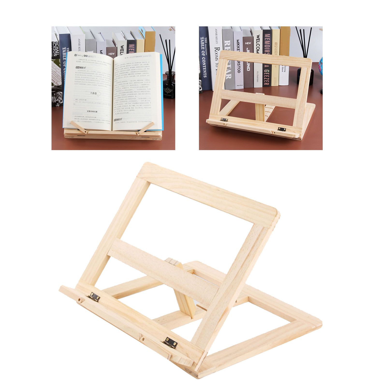 Wooden Book Stand Adjustable Book Holder Reading Stand Recipe Cookbook Holder for Kid Adult Home Wooden Clip - Image 6