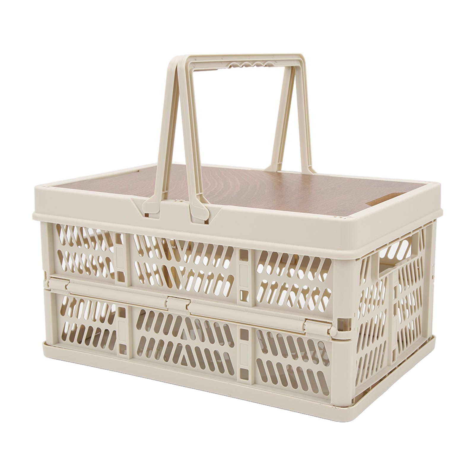 Camping Picnic Basket Foldable Large Capacity Multifunction Handheld Camping Storage Basket Camping Storage Box Grey White S - Image 8