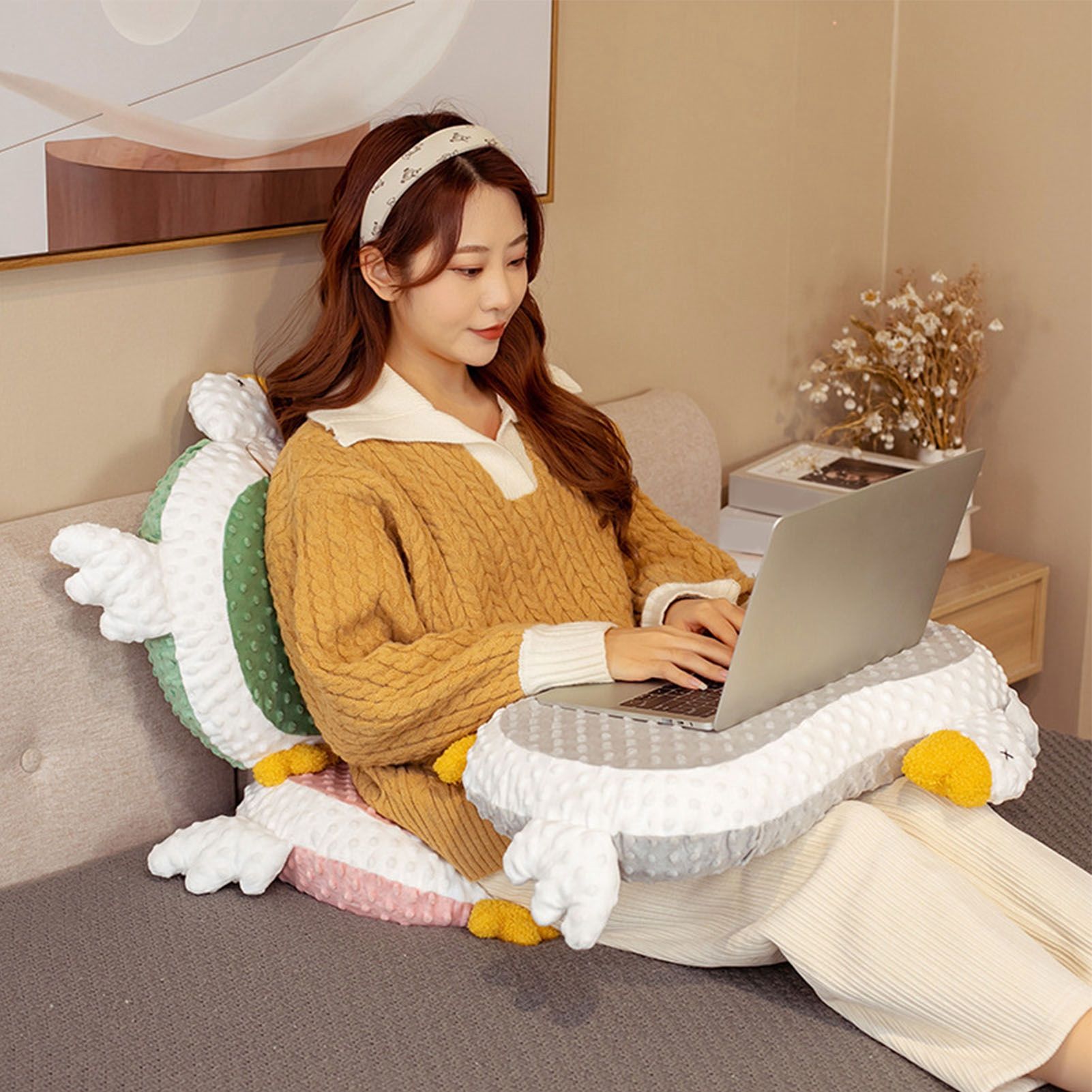 Cat Belly Pillow Memory Foam Slow Rebound Throw Pillow Goose Shape Fuzz Single Cushion Gray - Image 5