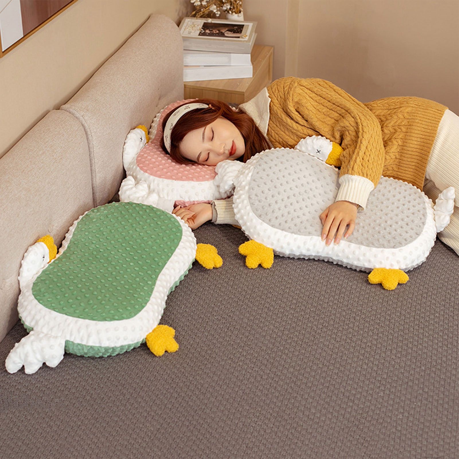 Cat Belly Pillow Memory Foam Slow Rebound Throw Pillow Goose Shape Fuzz Single Cushion Gray - Image 6